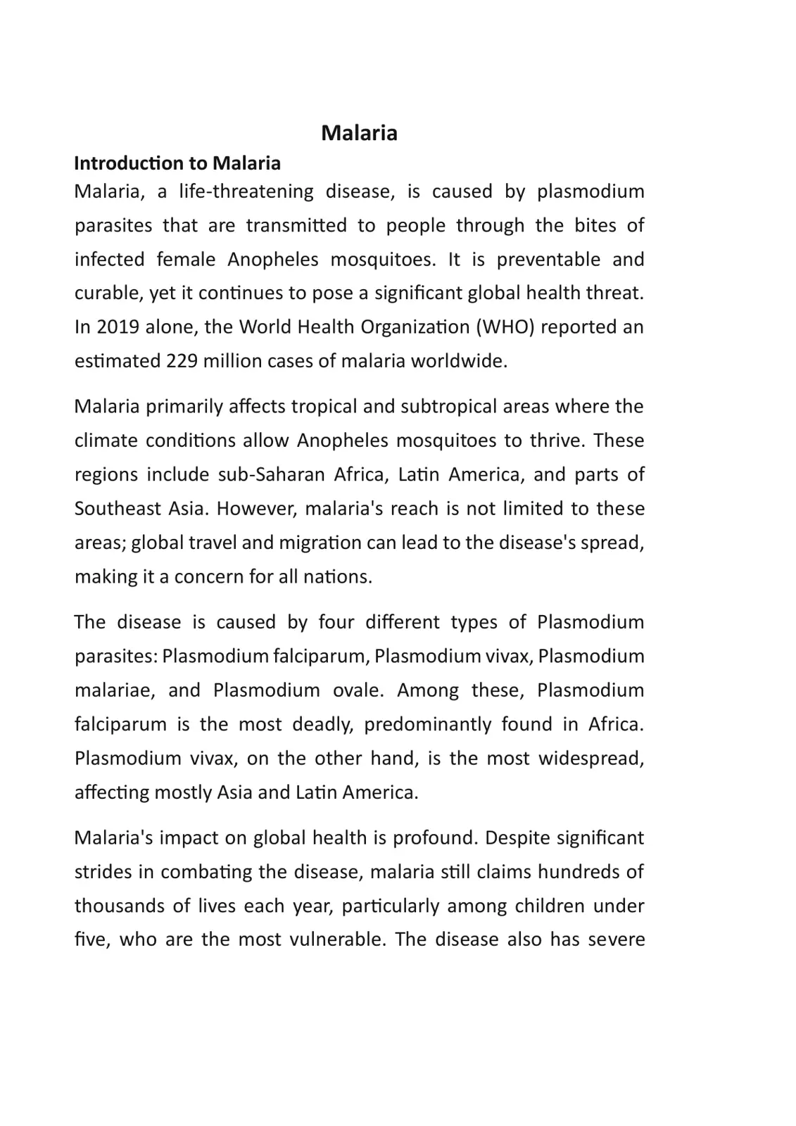 غلاف تقرير Introduction to Malaria