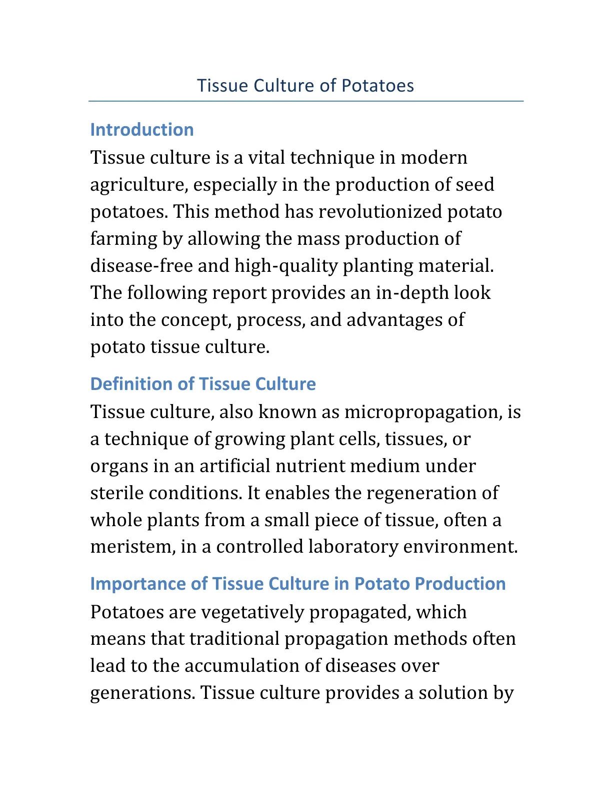 غلاف تقرير Tissue Culture of Potatoes