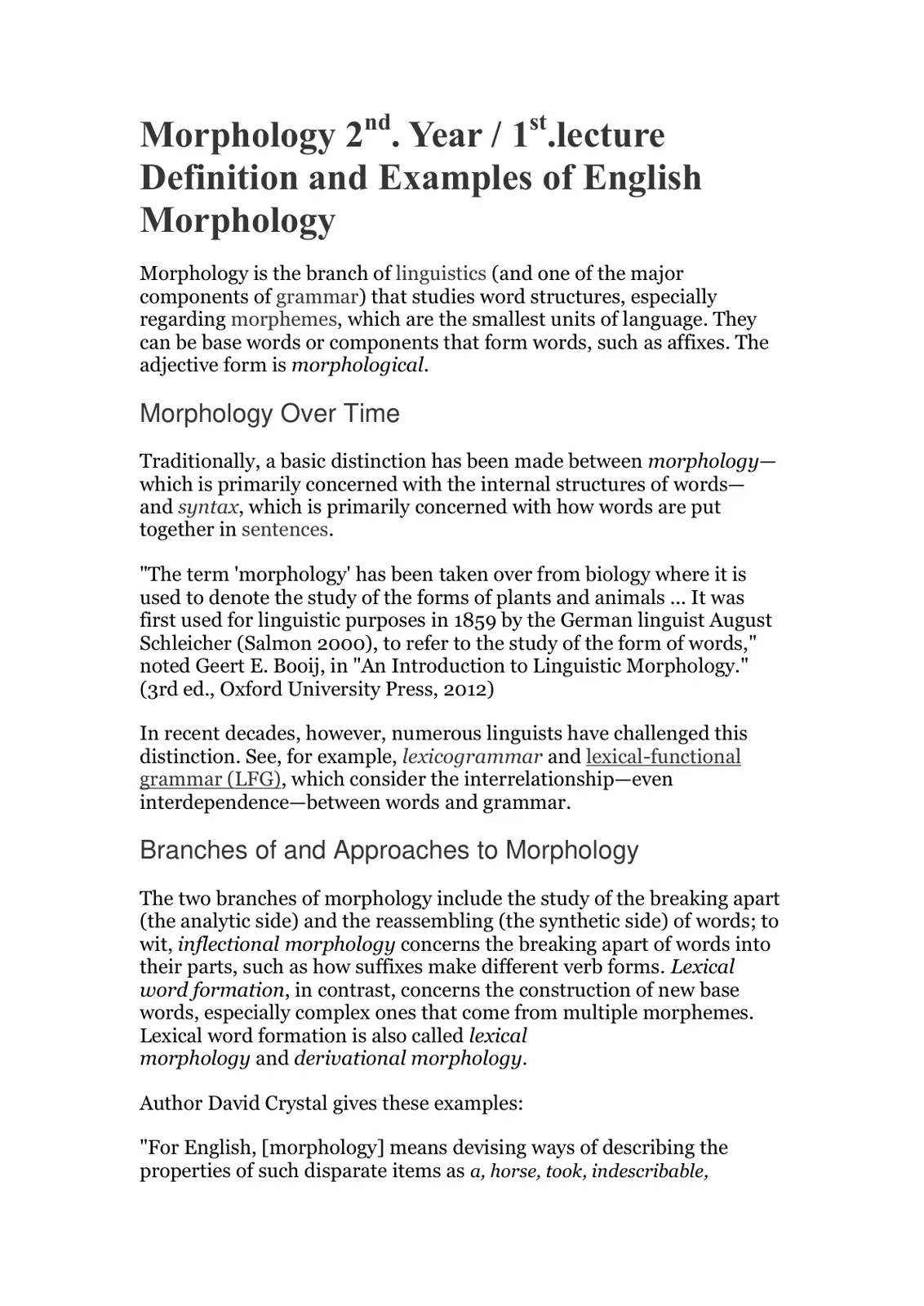 غلاف تقرير Morphology 2nd. Year / 1st.lecture Definition and Examples of English Morphology