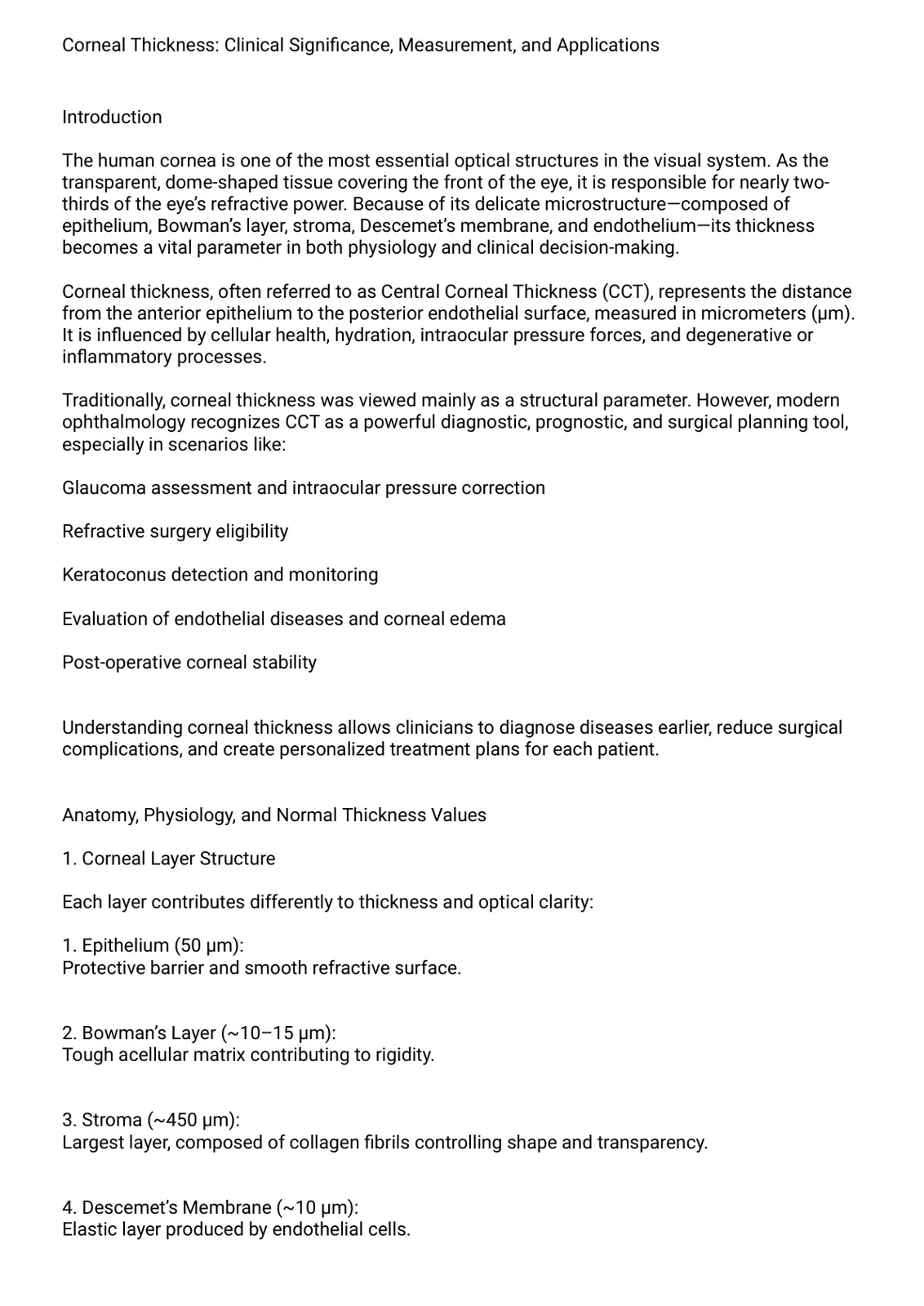 غلاف تقرير Corneal Thickness: Clinical Significance, Measurement, and Applications