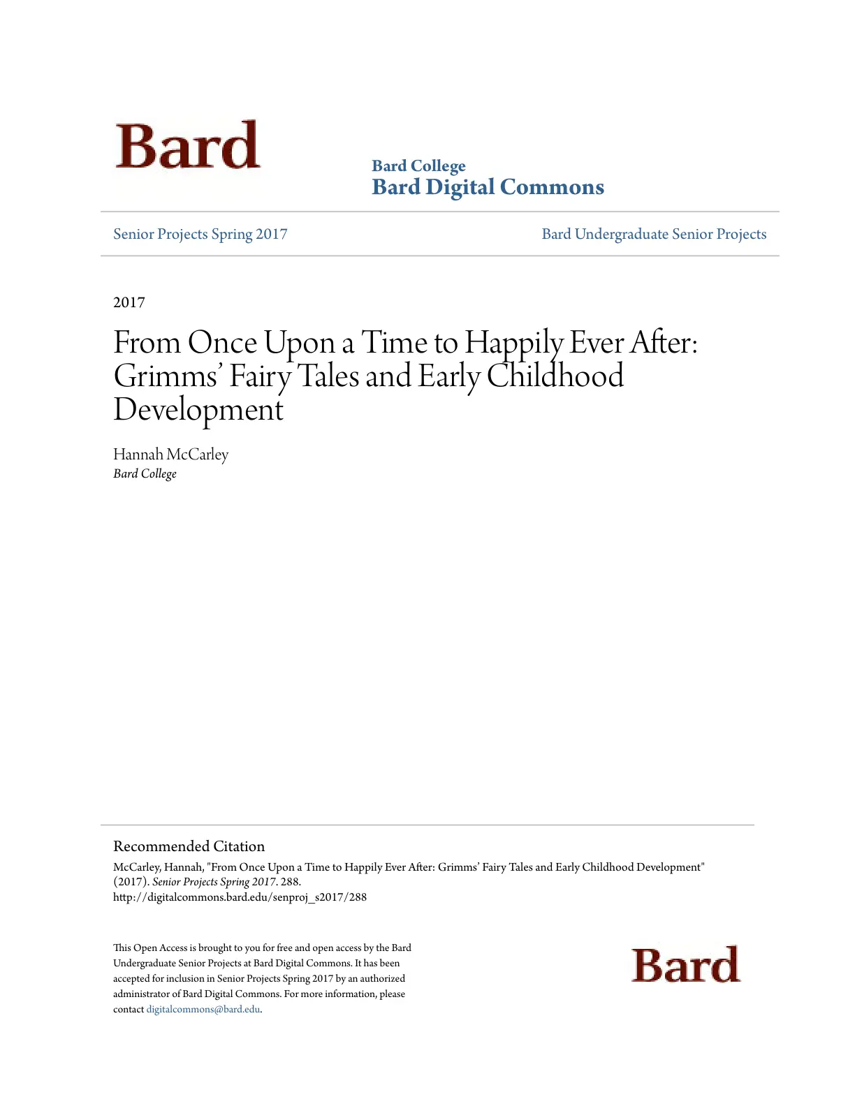 غلاف تقرير From Once Upon a Time to Happily Ever After: Grimms' Fairy Tales and Early Childhood Development