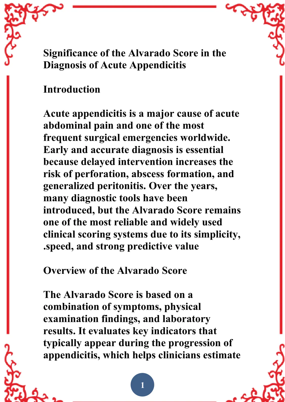 غلاف تقرير Significance of the Alvarado Score in the Diagnosis of Acute Appendicitis