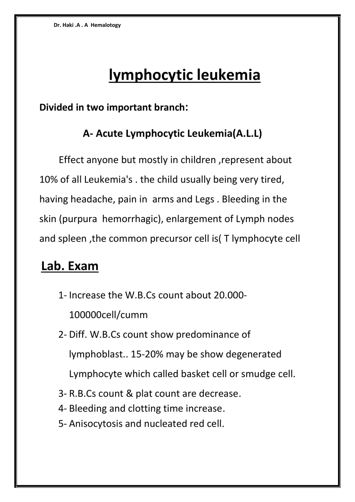 غلاف تقرير lymphocytic leukemia