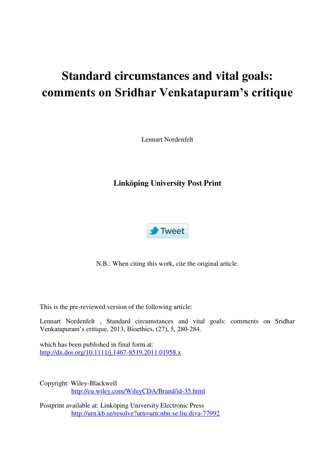 غلاف تقرير Standard circumstances and vital goals: comments on Sridhar Venkatapuram's critique