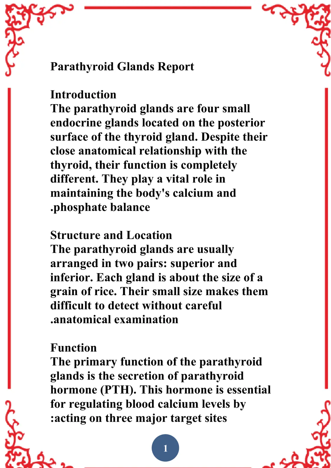 غلاف تقرير Parathyroid Glands Report