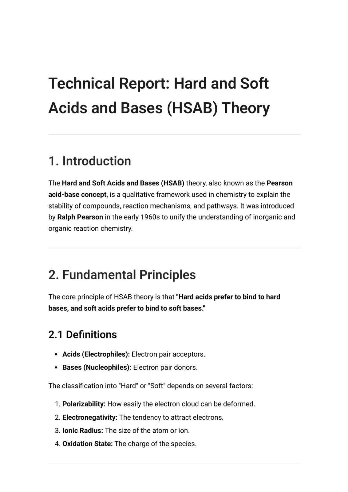 غلاف تقرير Technical Report: Hard and Soft Acids and Bases (HSAB) Theory