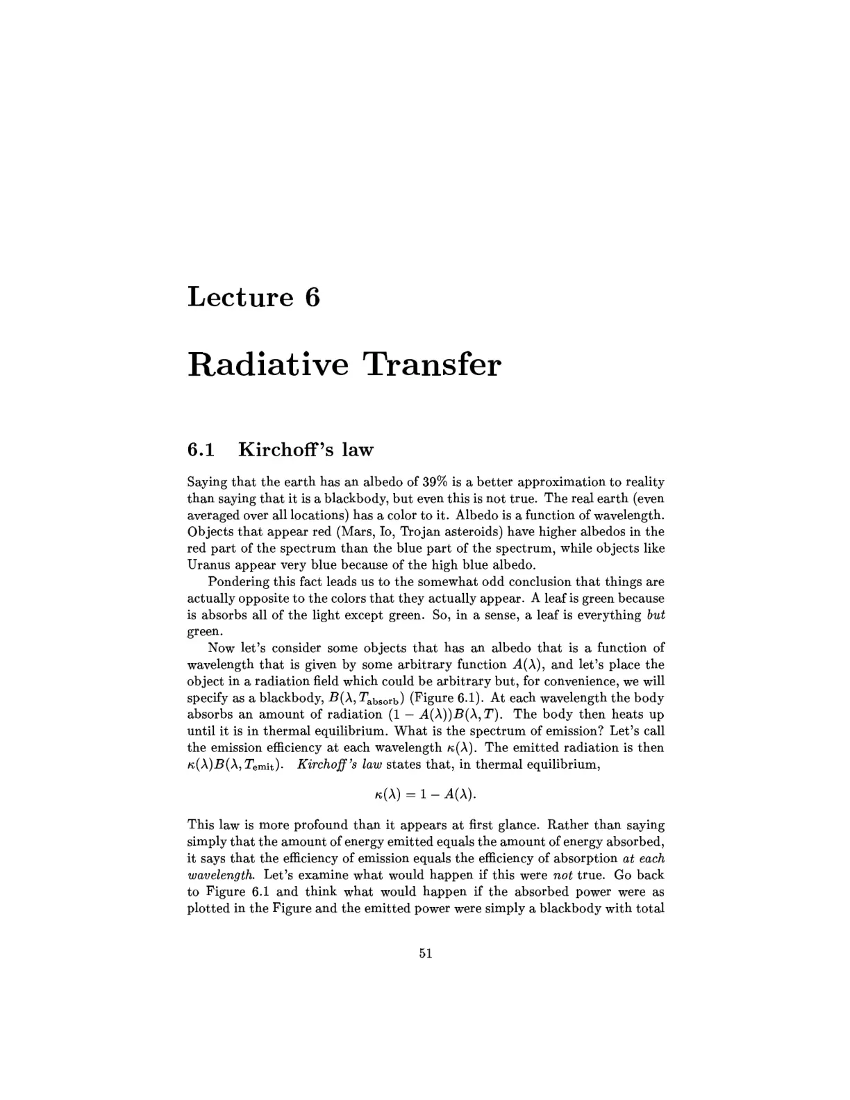غلاف تقرير Lecture 6 Radiative Transfer