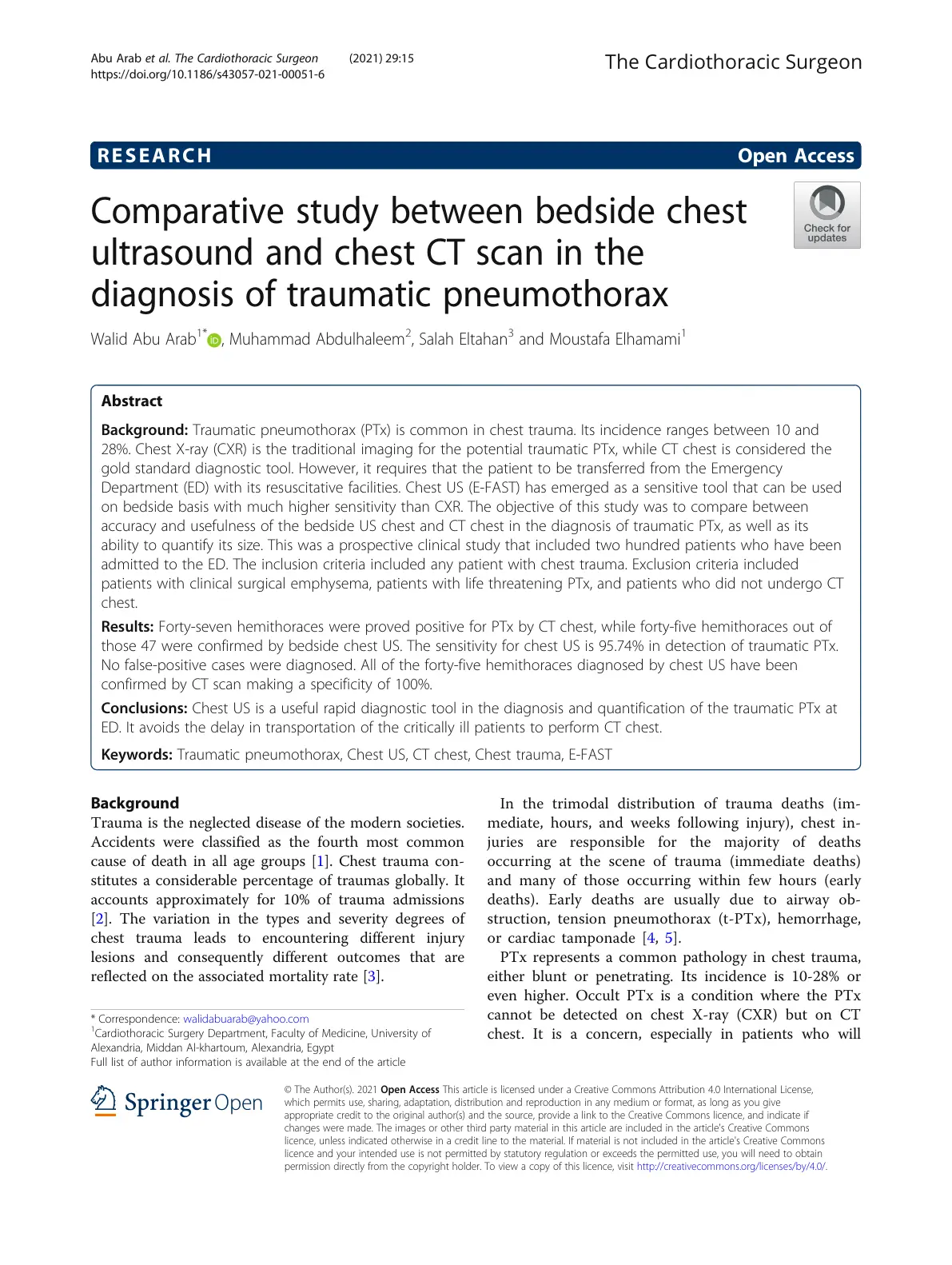 غلاف تقرير Comparative Study Between Bedside Chest Ultrasound and Chest CT in Traumatic Pneumothorax Diagnosis