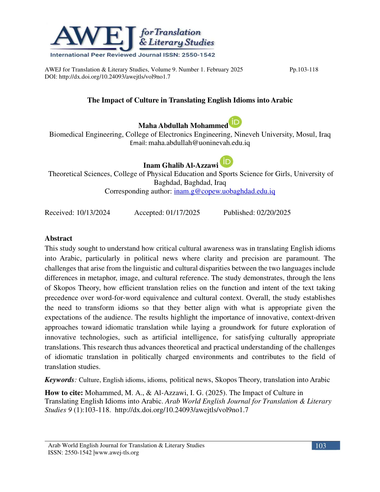 غلاف تقرير The Impact of Culture in Translating English Idioms into Arabic