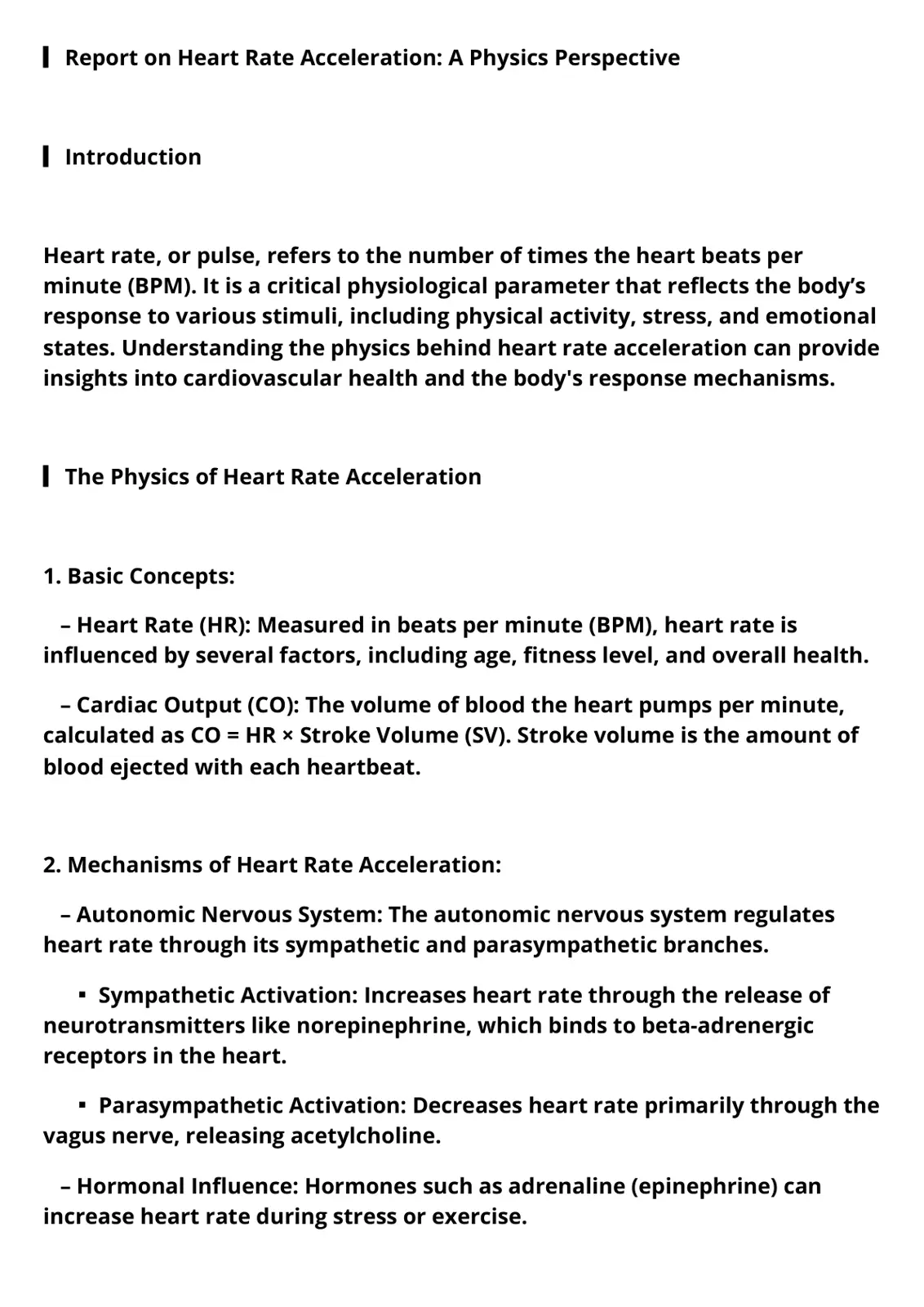 غلاف تقرير Report on Heart Rate Acceleration: A Physics Perspective
