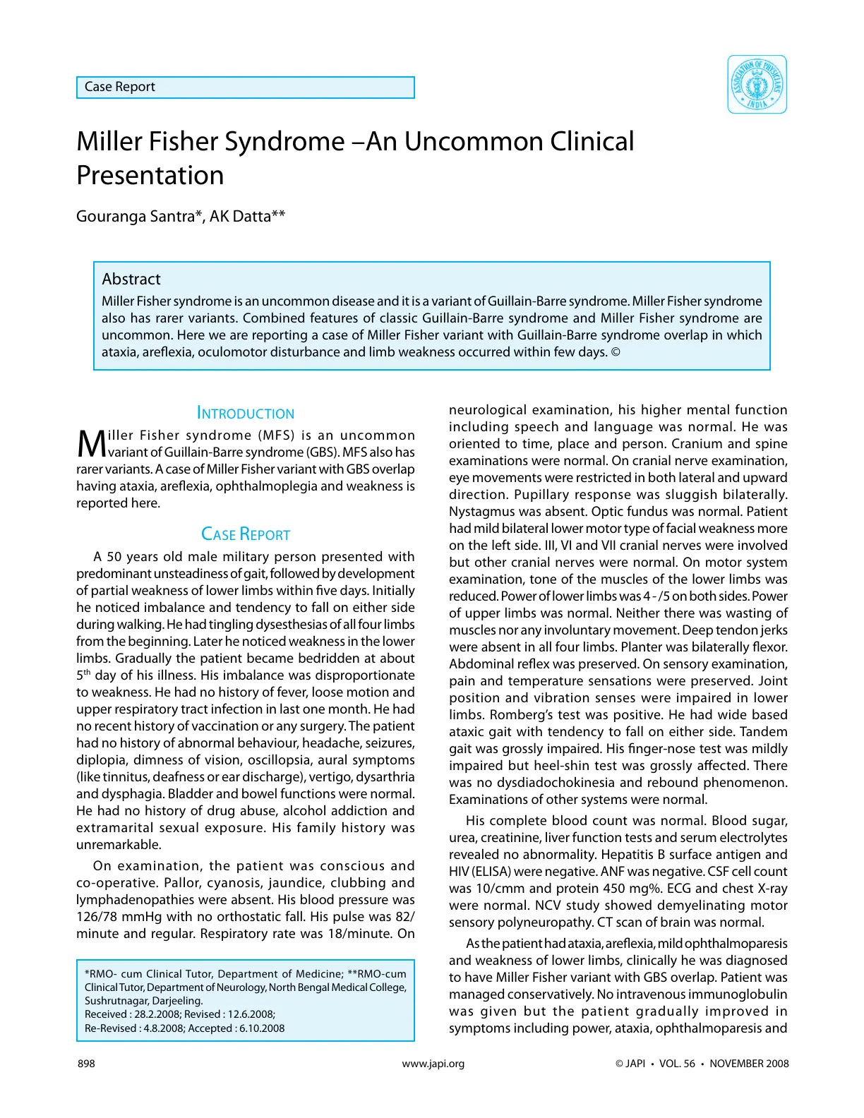 غلاف تقرير Miller Fisher Syndrome -An Uncommon Clinical Presentation