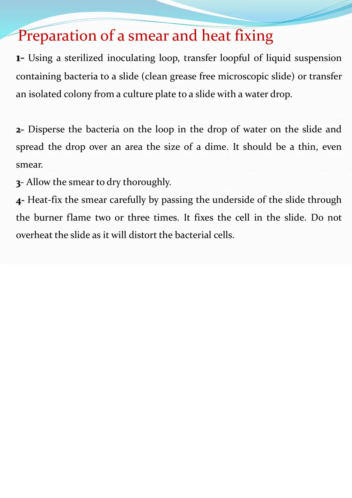 غلاف تقرير Preparation of a smear and heat fixing
