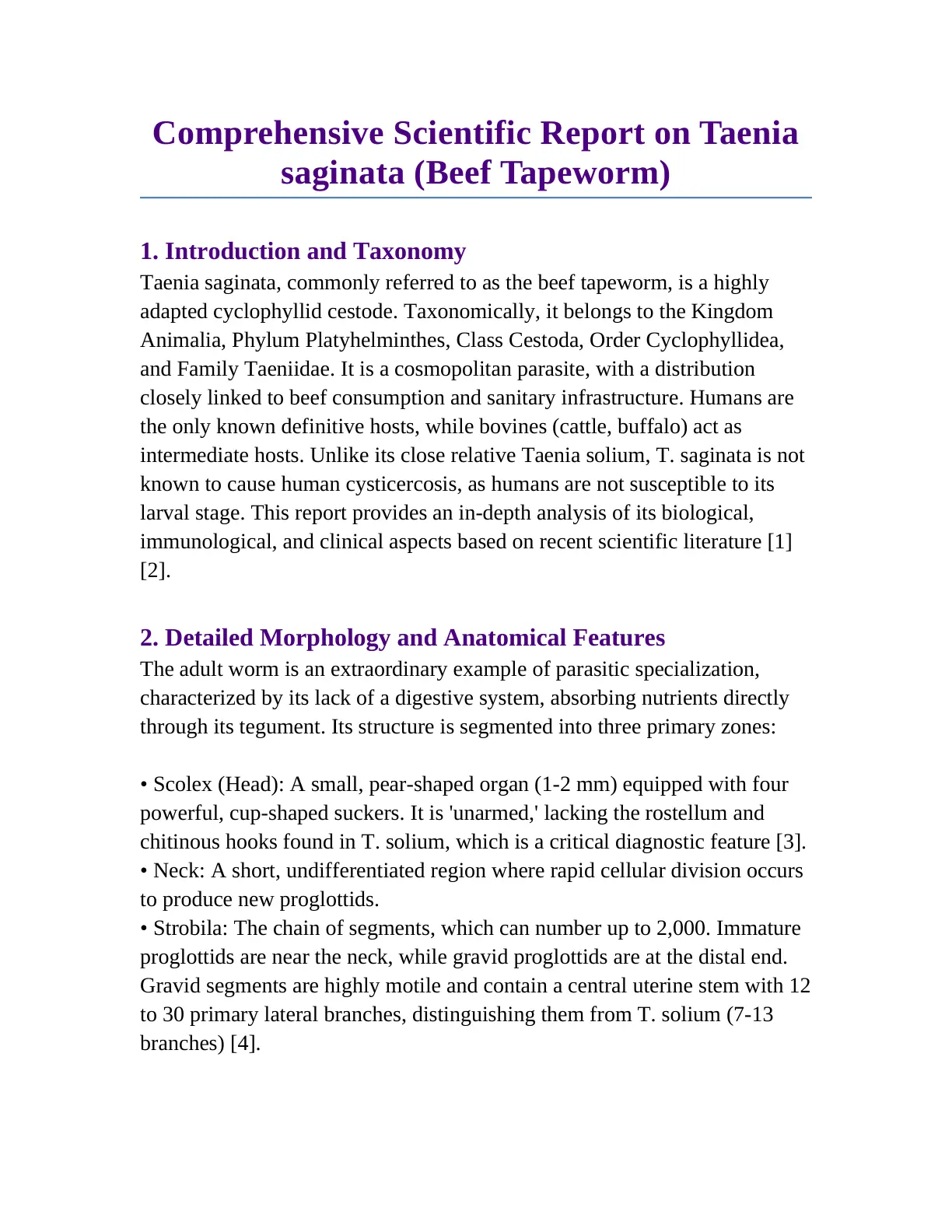 غلاف تقرير Comprehensive Scientific Report on Taenia saginata (Beef Tapeworm)