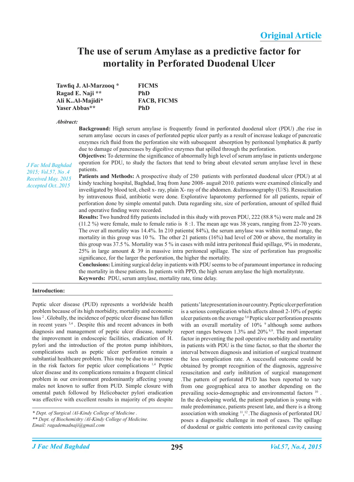 غلاف تقرير The Use of Serum Amylase as a Predictive Factor for Mortality in Perforated Duodenal Ulcer
