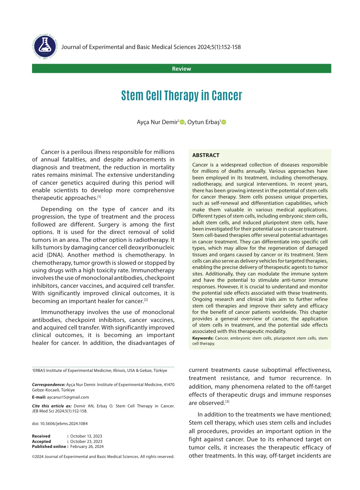 غلاف تقرير Stem Cell Therapy in Cancer