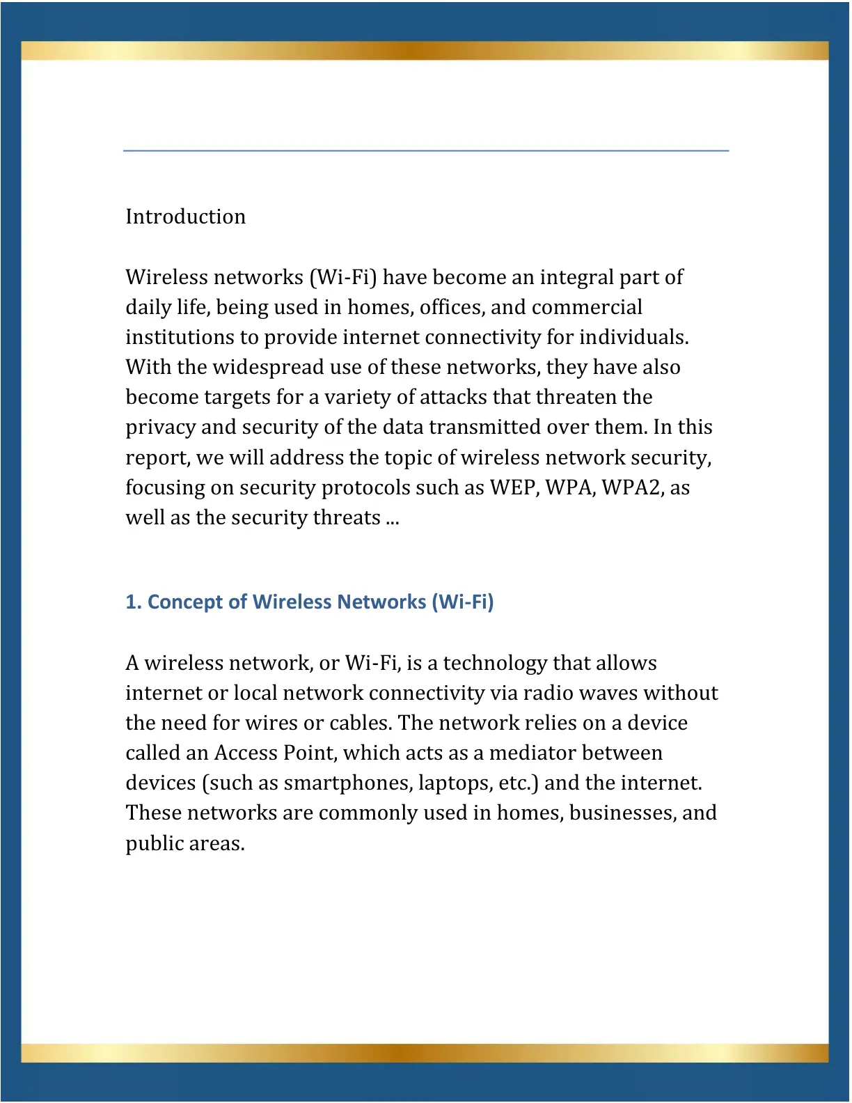 غلاف تقرير Wireless Network Security