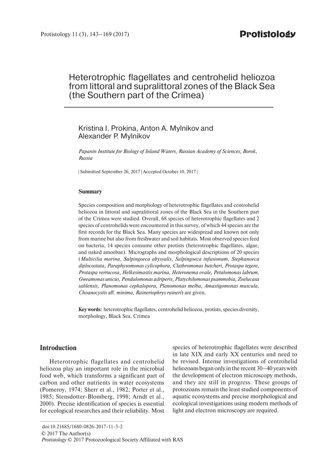 غلاف تقرير Heterotrophic flagellates and centrohelid heliozoa from littoral and supralittoral zones of the Black Sea (the Southern part of the Crimea)