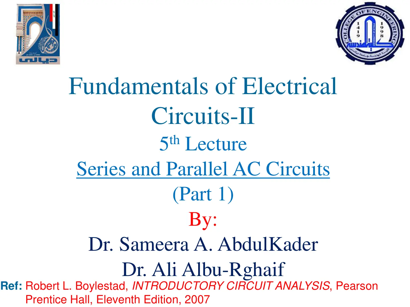 غلاف تقرير Fundamentals of Electrical Circuits-II - Series and Parallel AC Circuits (Part 1)