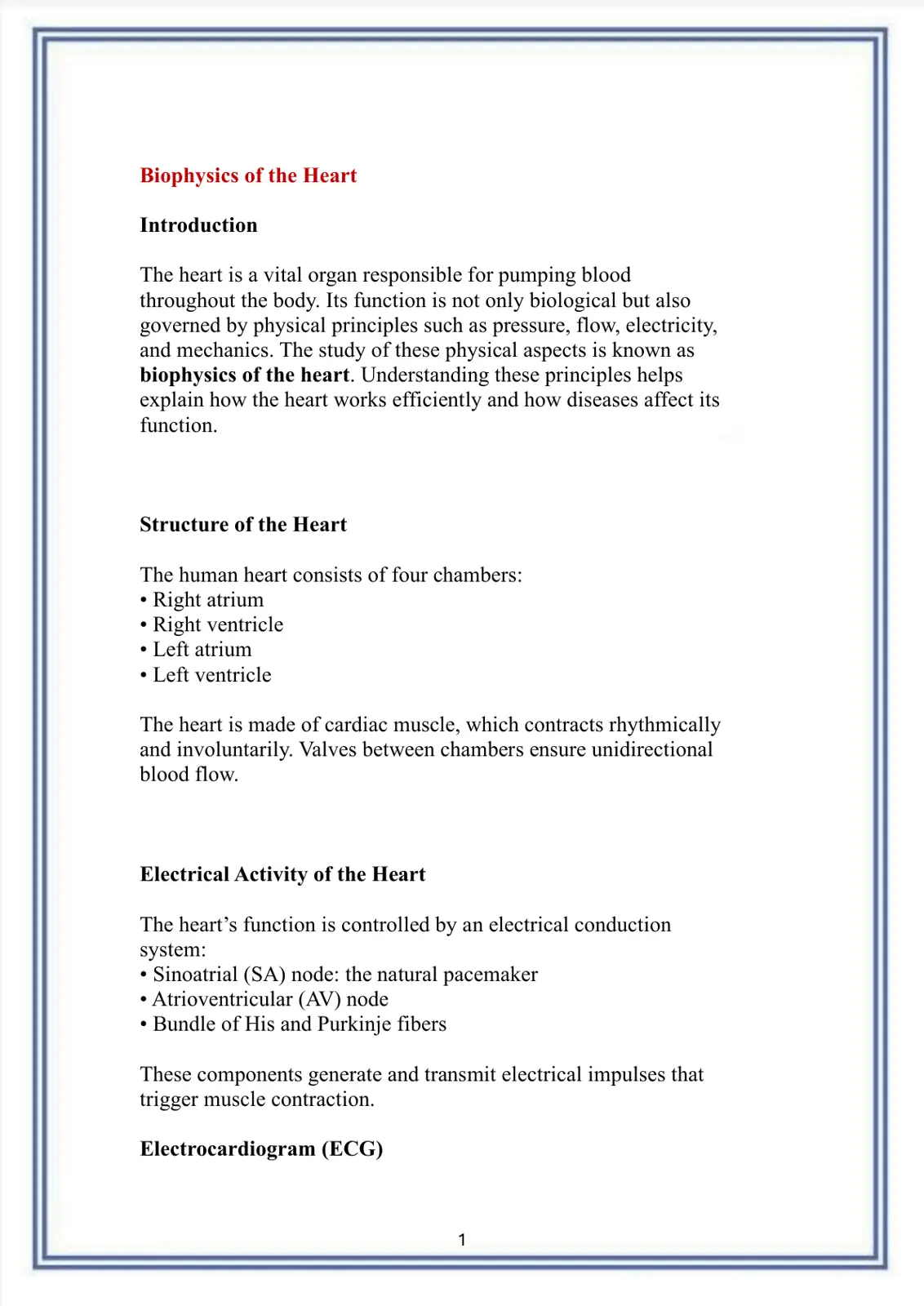 غلاف تقرير Biophysics of the Heart