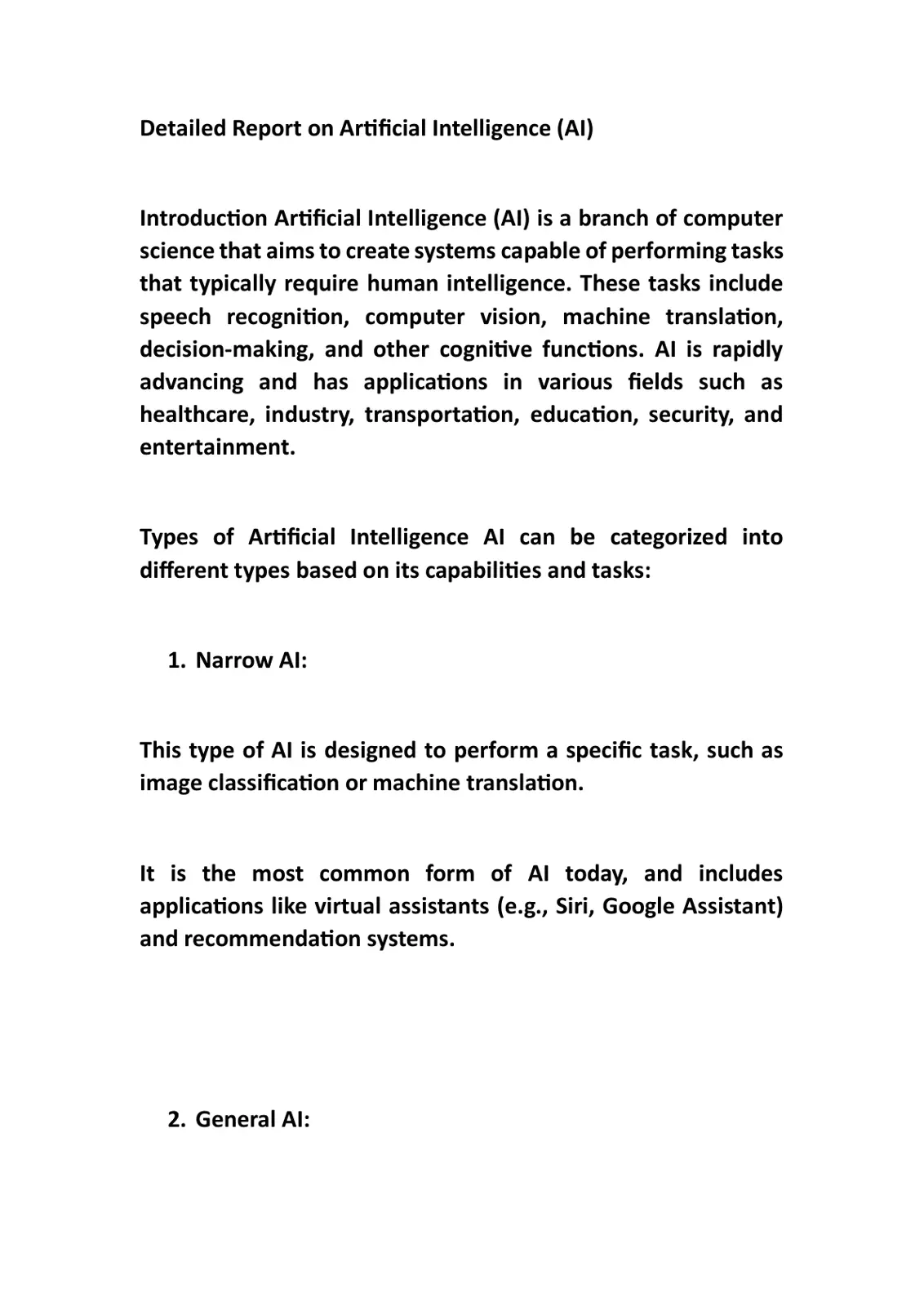 غلاف تقرير Detailed Report on Artificial Intelligence (AI)