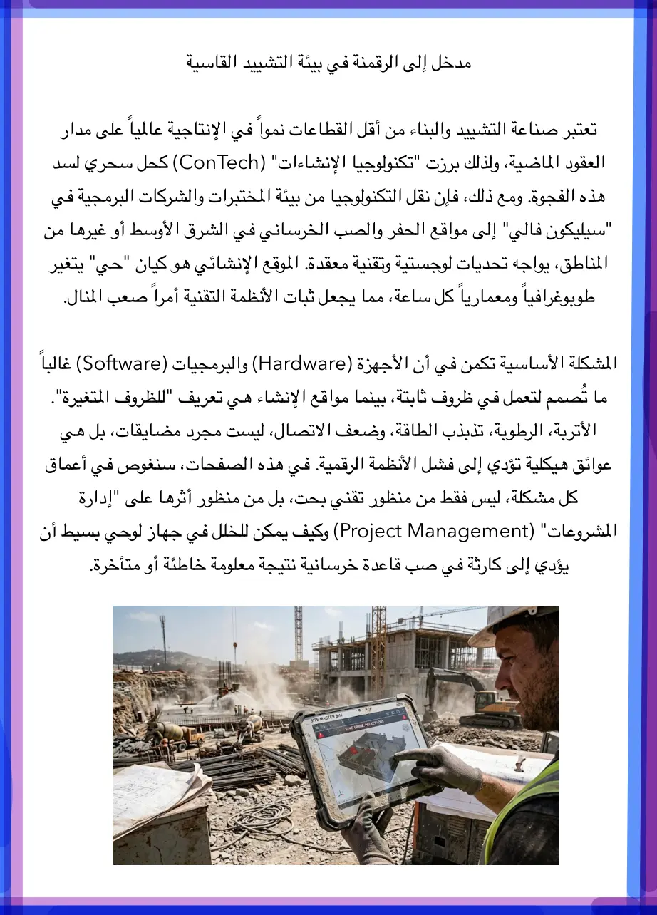 غلاف تقرير مدخل إلى الرقمنة في بيئة التشييد القاسية