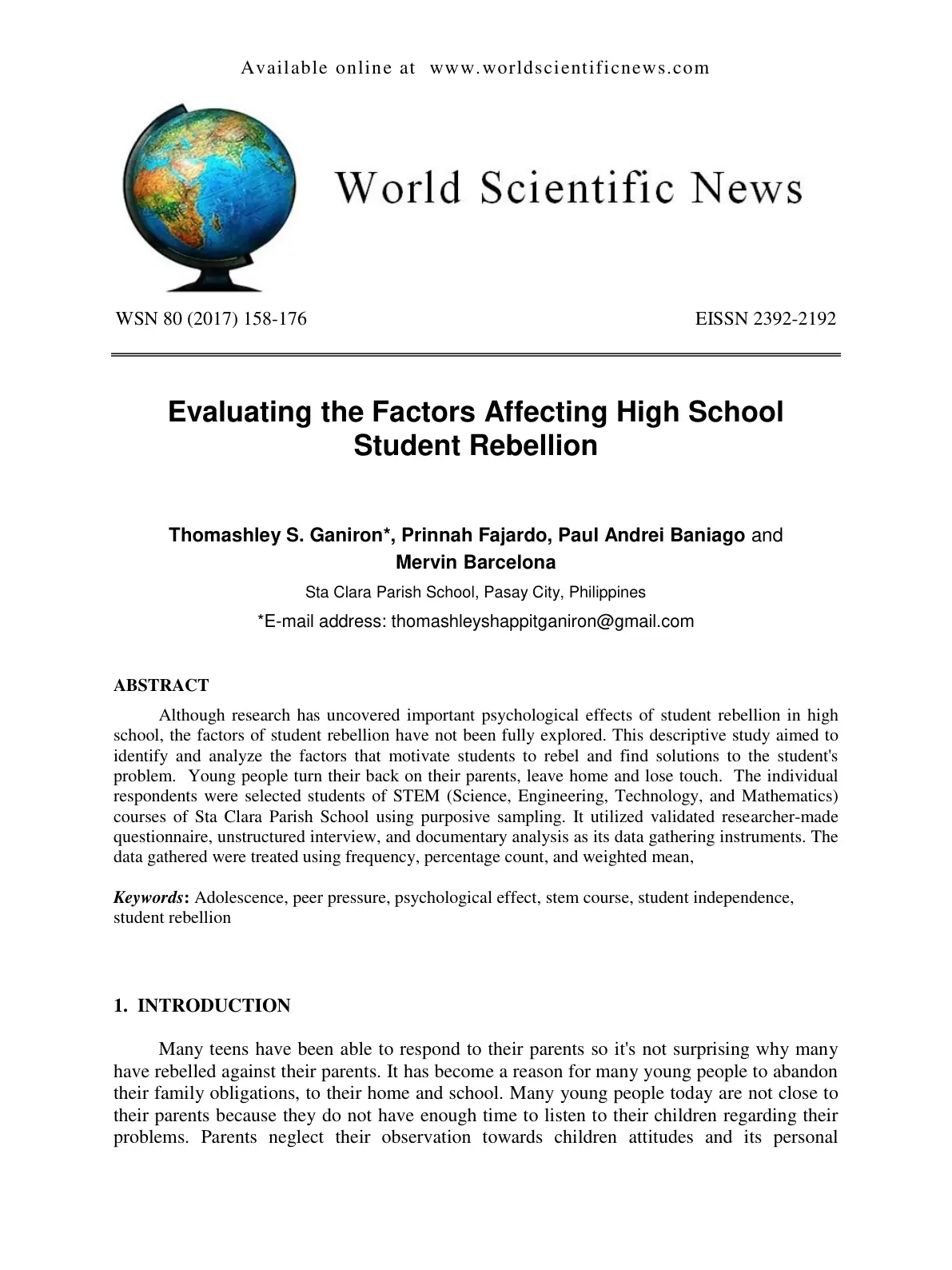 غلاف تقرير Evaluating the Factors Affecting High School Student Rebellion