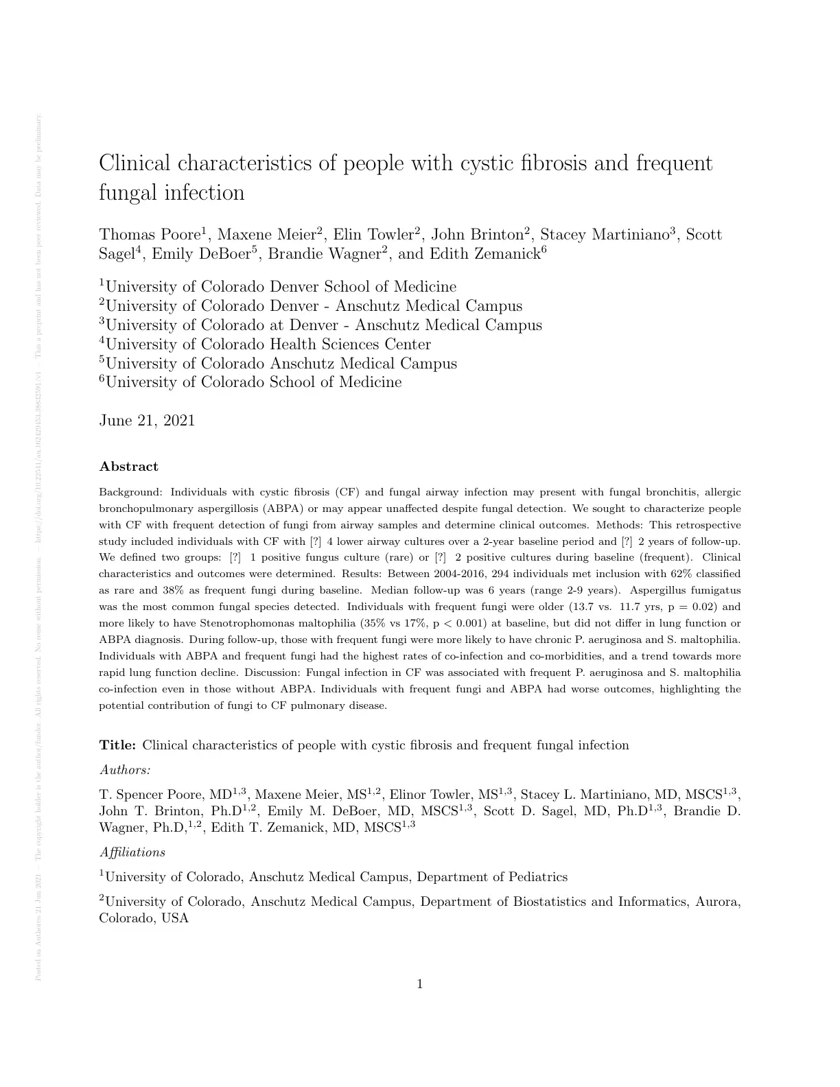 غلاف تقرير Clinical characteristics of people with cystic fibrosis and frequent fungal infection