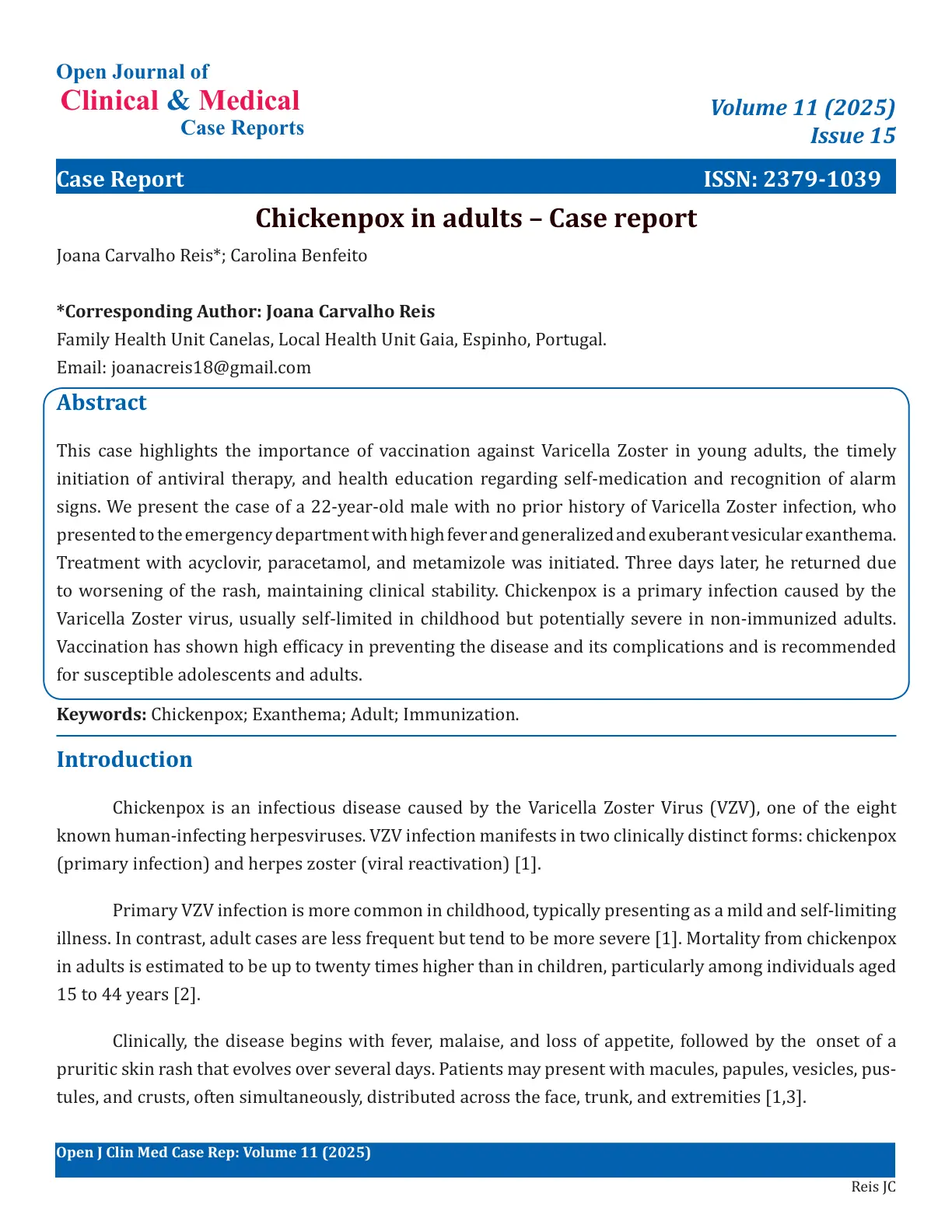 غلاف تقرير Chickenpox in adults - Case report