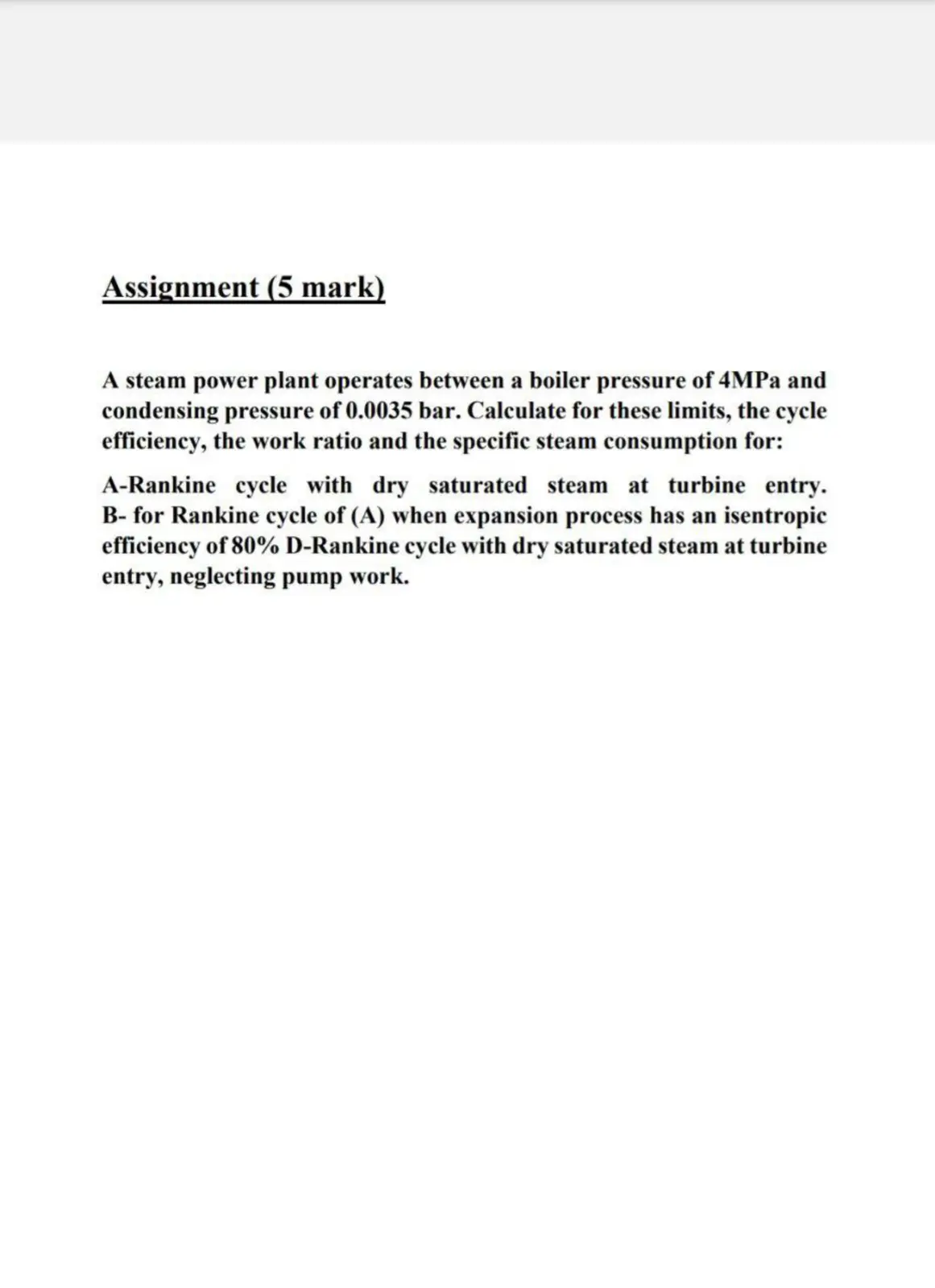 غلاف تقرير Assignment - Rankine Cycle Analysis