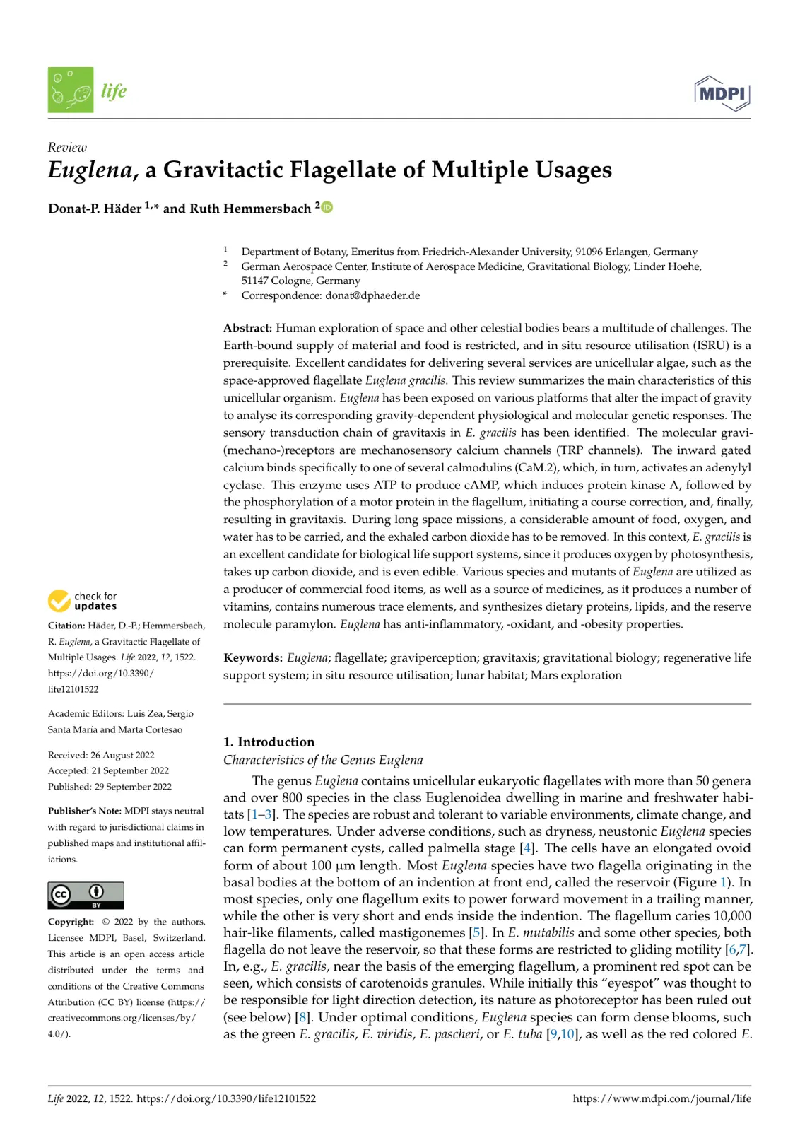 غلاف تقرير Euglena, a Gravitactic Flagellate of Multiple Usages