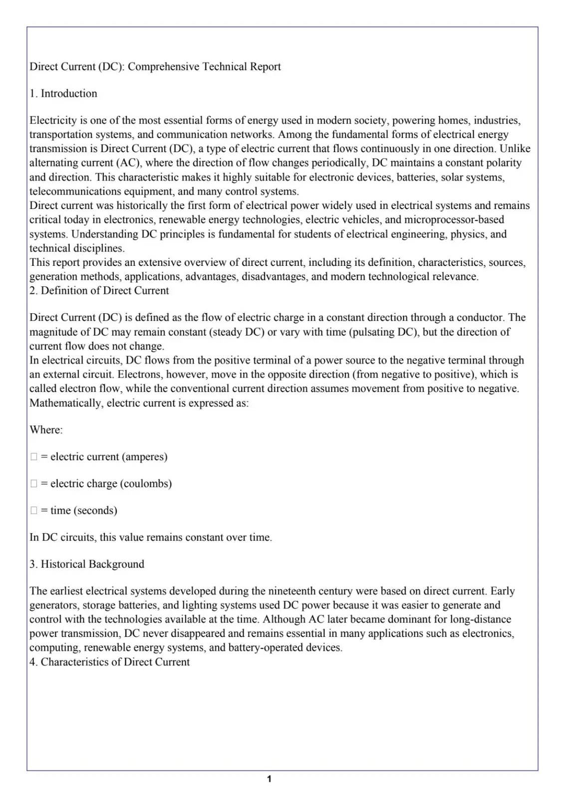 غلاف تقرير Direct Current (DC): Comprehensive Technical Report