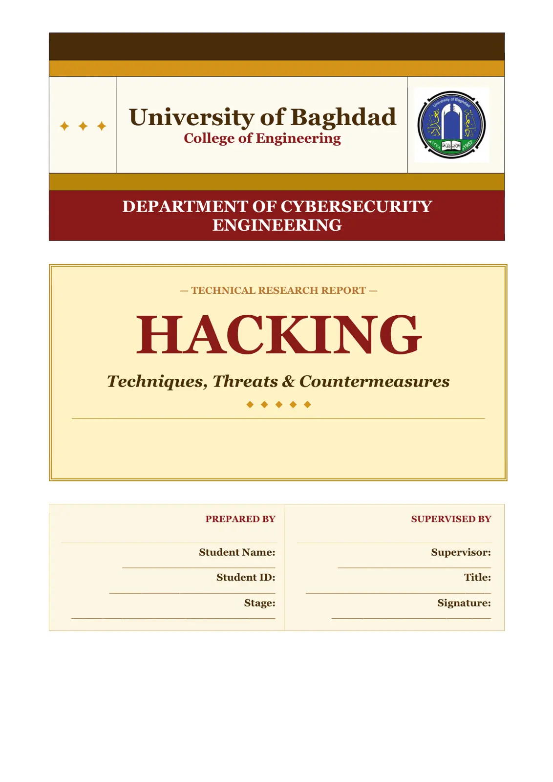 غلاف تقرير Hacking: Techniques, Threats & Countermeasures