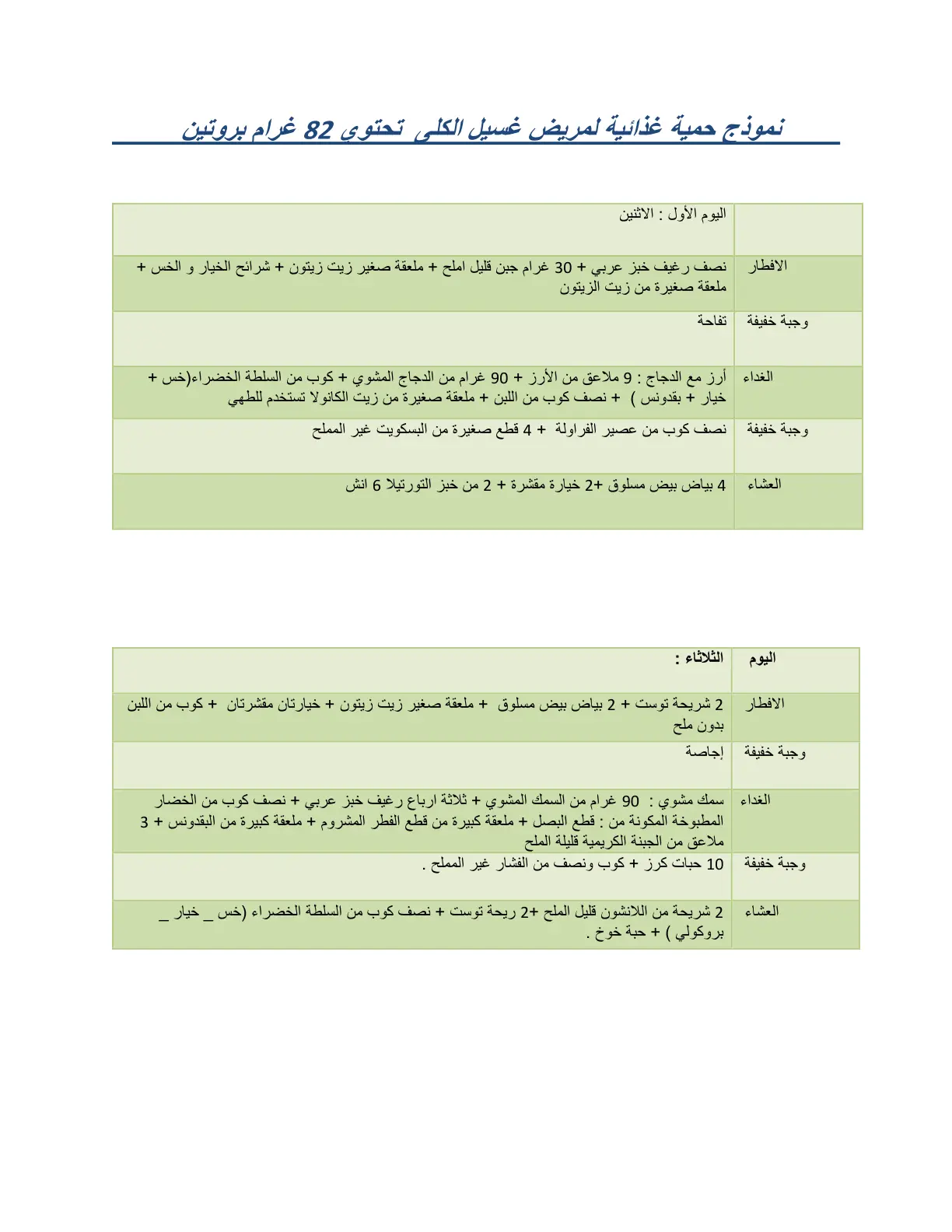 غلاف تقرير نموذج حمية غذائية لمريض غسيل الكلى