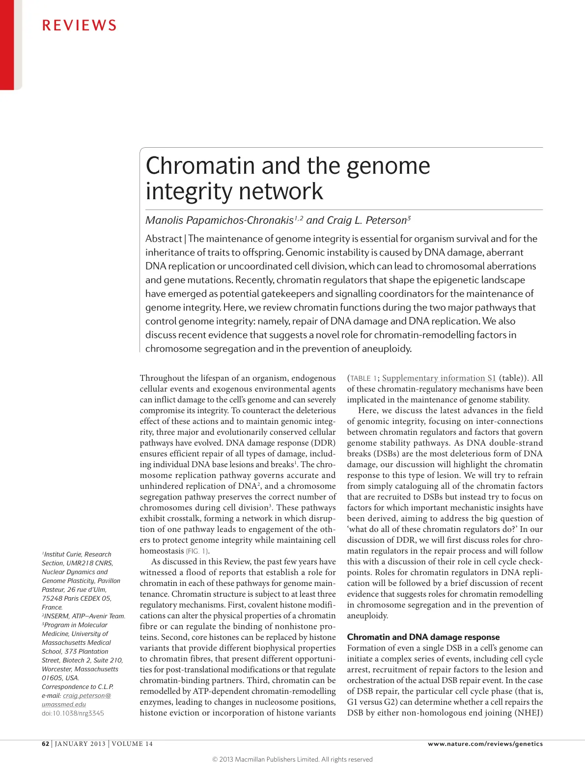 غلاف تقرير Chromatin and the genome integrity network