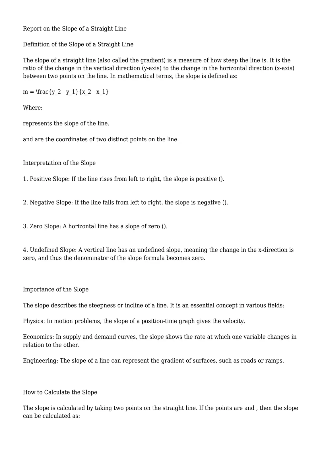 غلاف تقرير Report on the Slope of a Straight Line