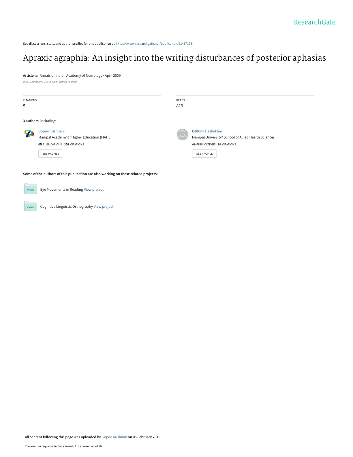 غلاف تقرير Apraxic agraphia: An insight into the writing disturbances of posterior aphasias