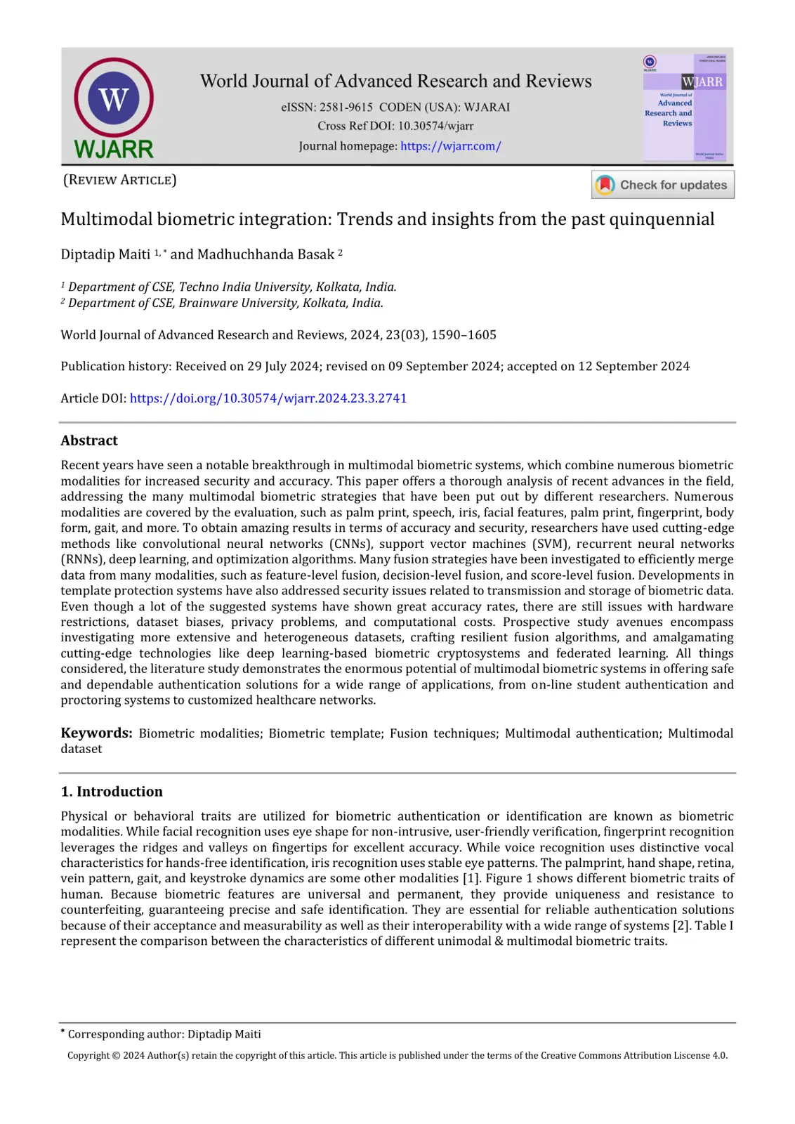 غلاف تقرير Multimodal biometric integration: Trends and insights from the past quinquennial