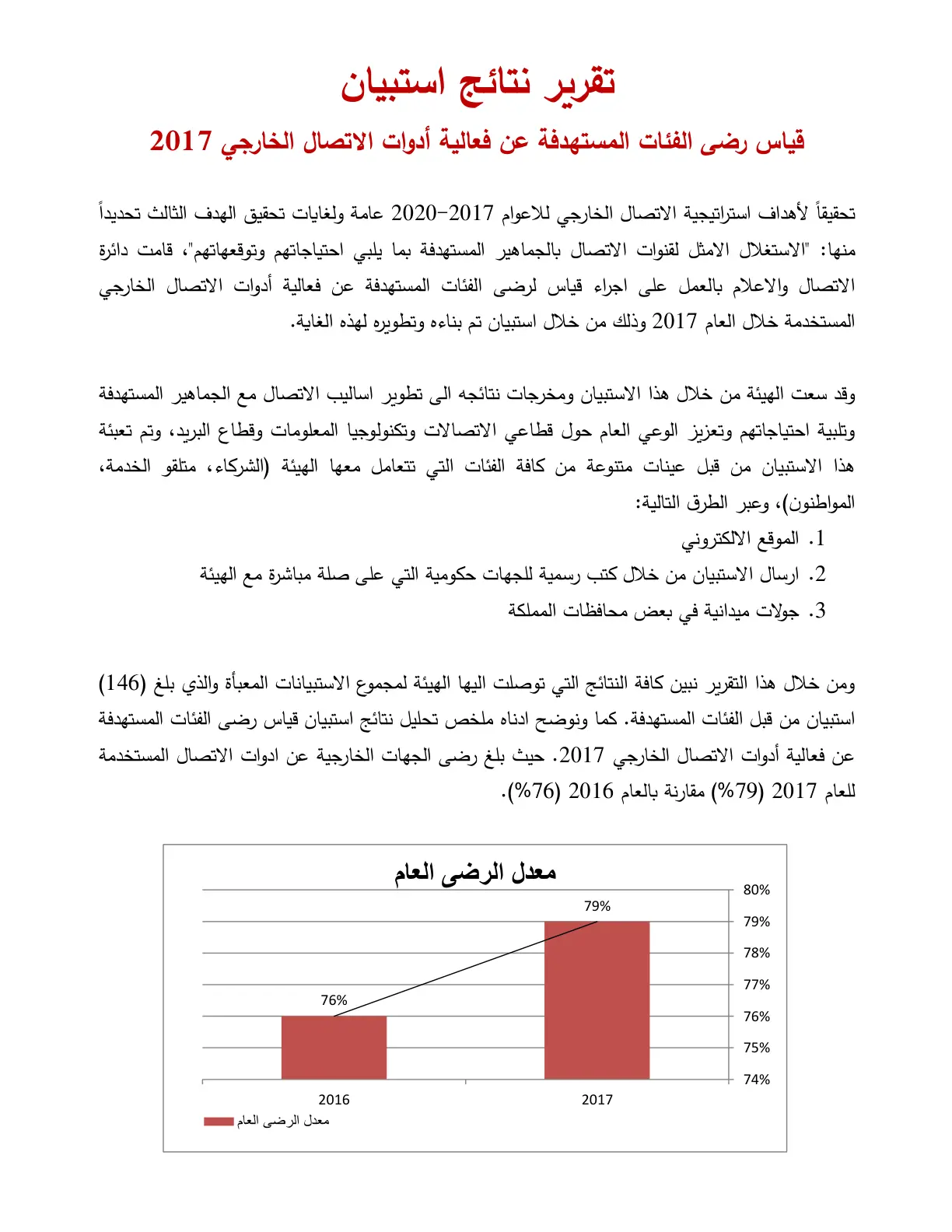 غلاف تقرير تقرير نتائج استبيان قياس رضا الفئات المستهدفة عن فعالية أدوات الاتصال الخارجي 2017
