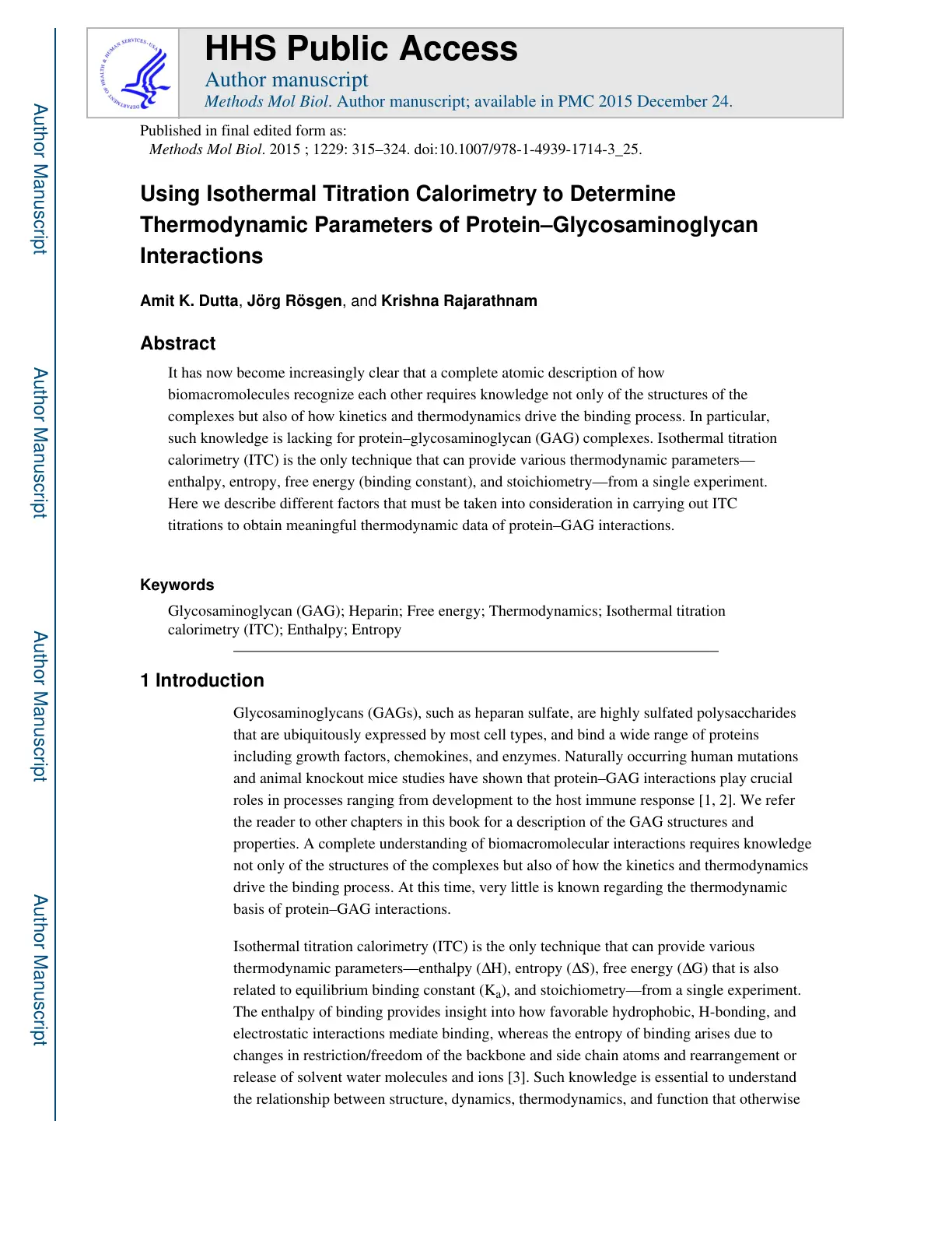 غلاف تقرير Using Isothermal Titration Calorimetry to Determine Thermodynamic Parameters of Protein-Glycosaminoglycan Interactions