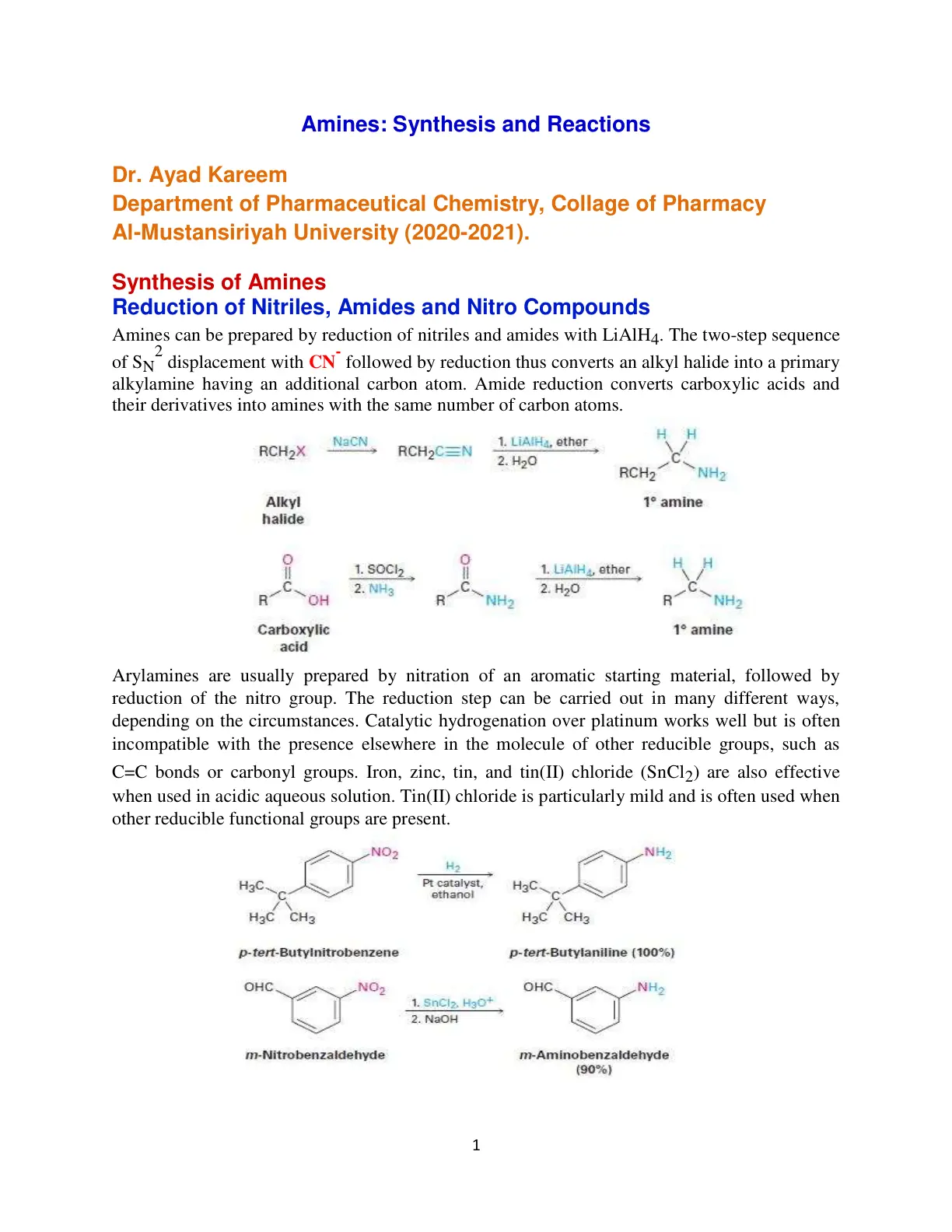 غلاف تقرير Amines: Synthesis and Reactions