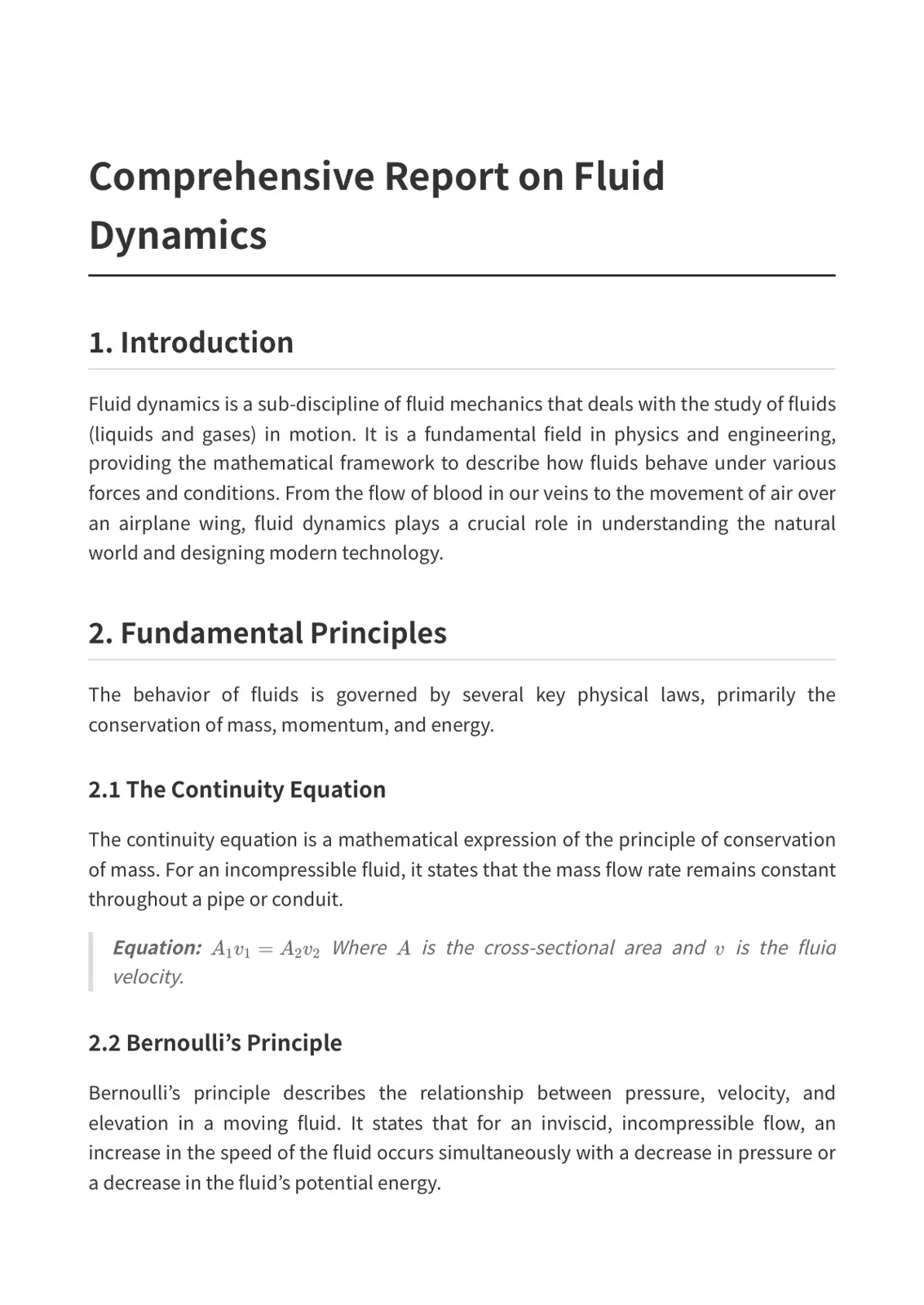 غلاف تقرير Comprehensive Report on Fluid Dynamics