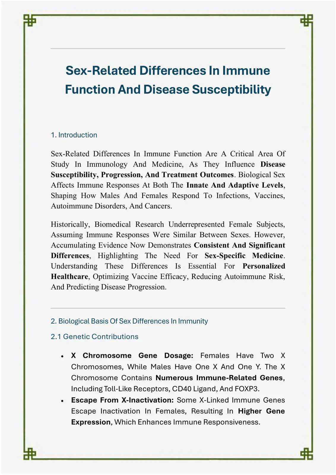 غلاف تقرير Sex-Related Differences In Immune Function And Disease Susceptibility