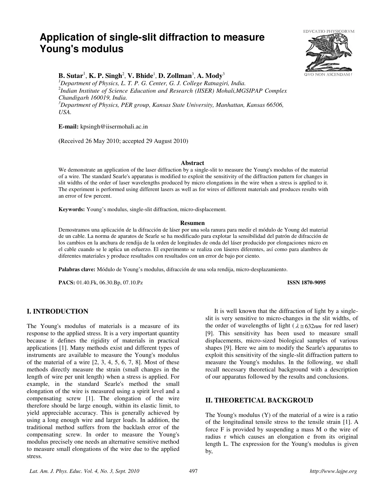غلاف تقرير Application of single-slit diffraction to measure Young's modulus