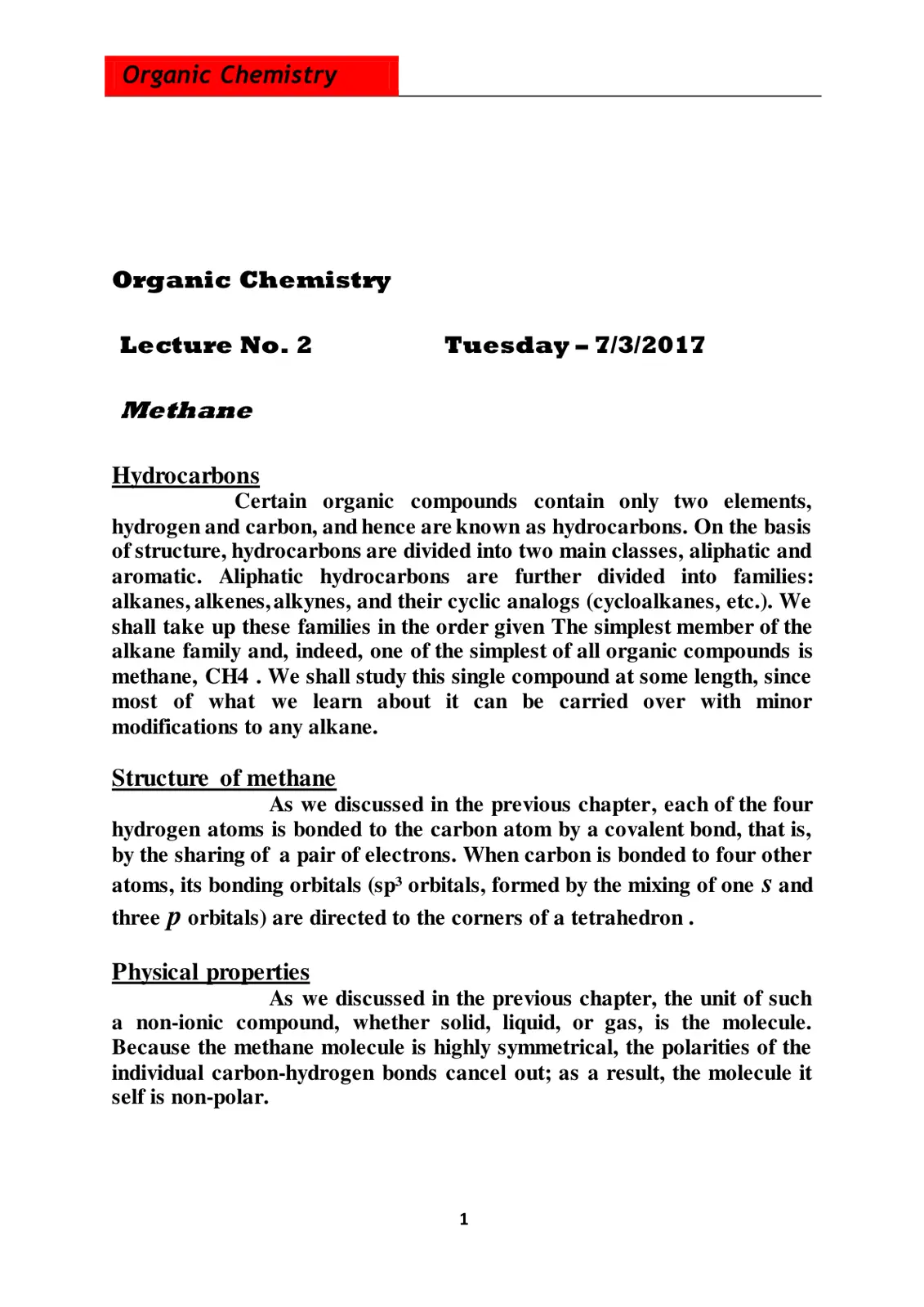 غلاف تقرير Organic Chemistry Lecture No. 2