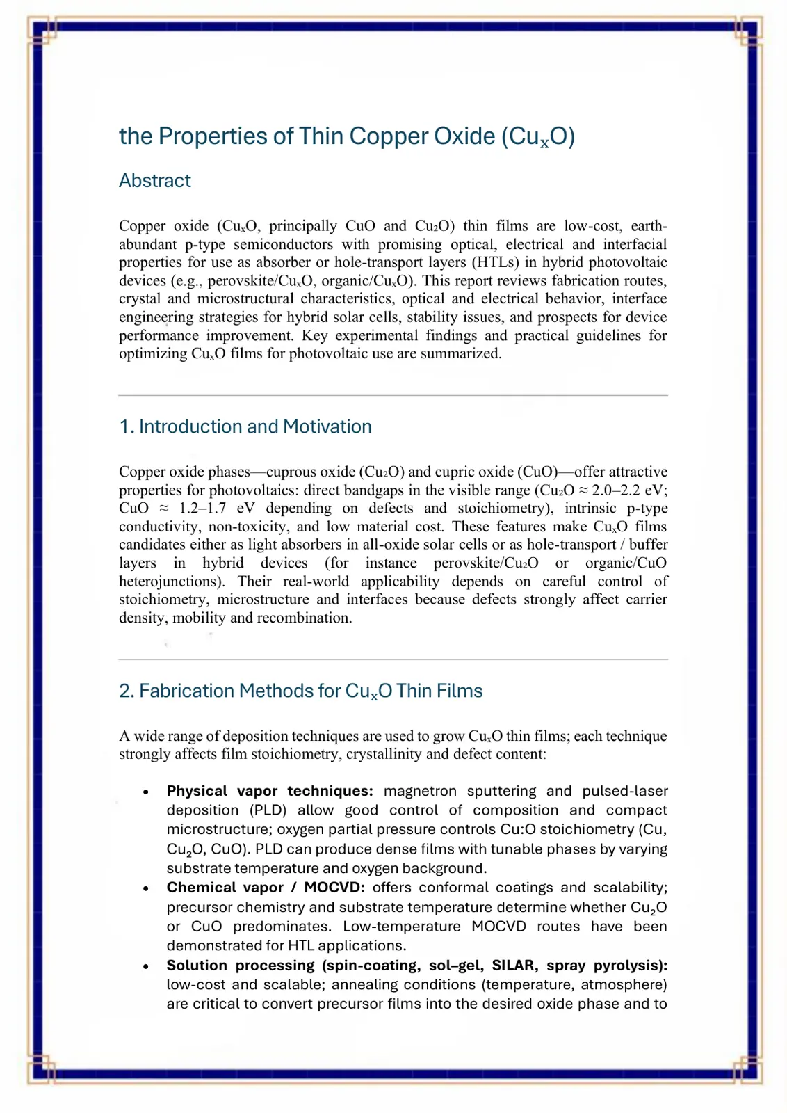 غلاف تقرير The Properties of Thin Copper Oxide (CuₓO)