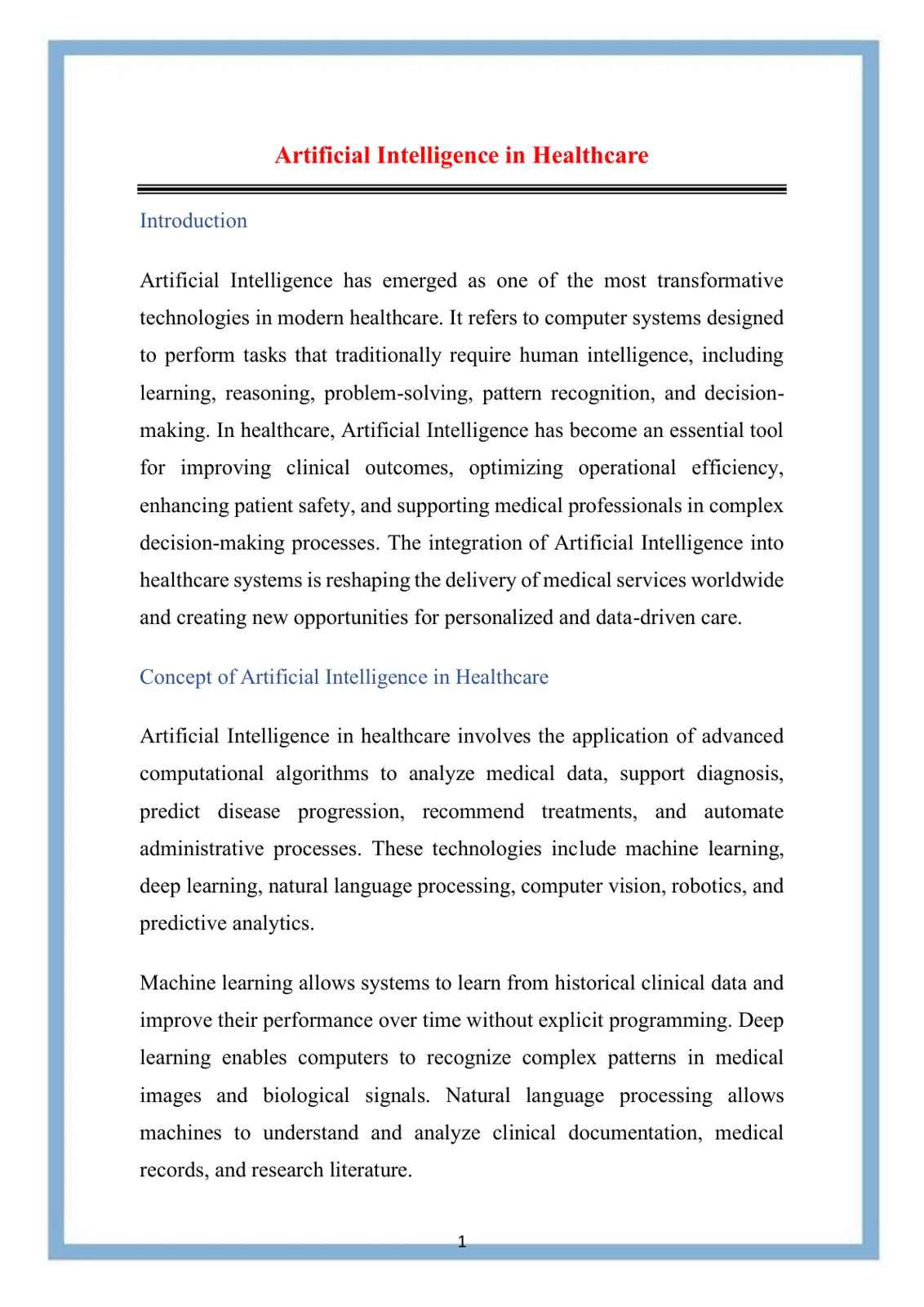 غلاف تقرير Introduction: Artificial Intelligence in Healthcare