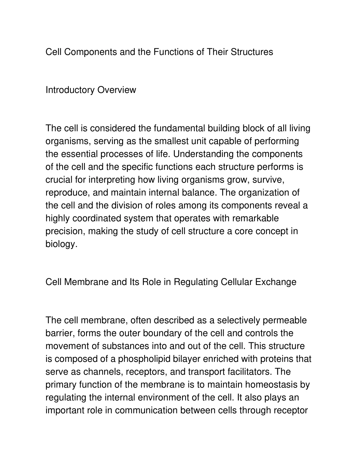 غلاف تقرير Cell Components and the Functions of Their Structures