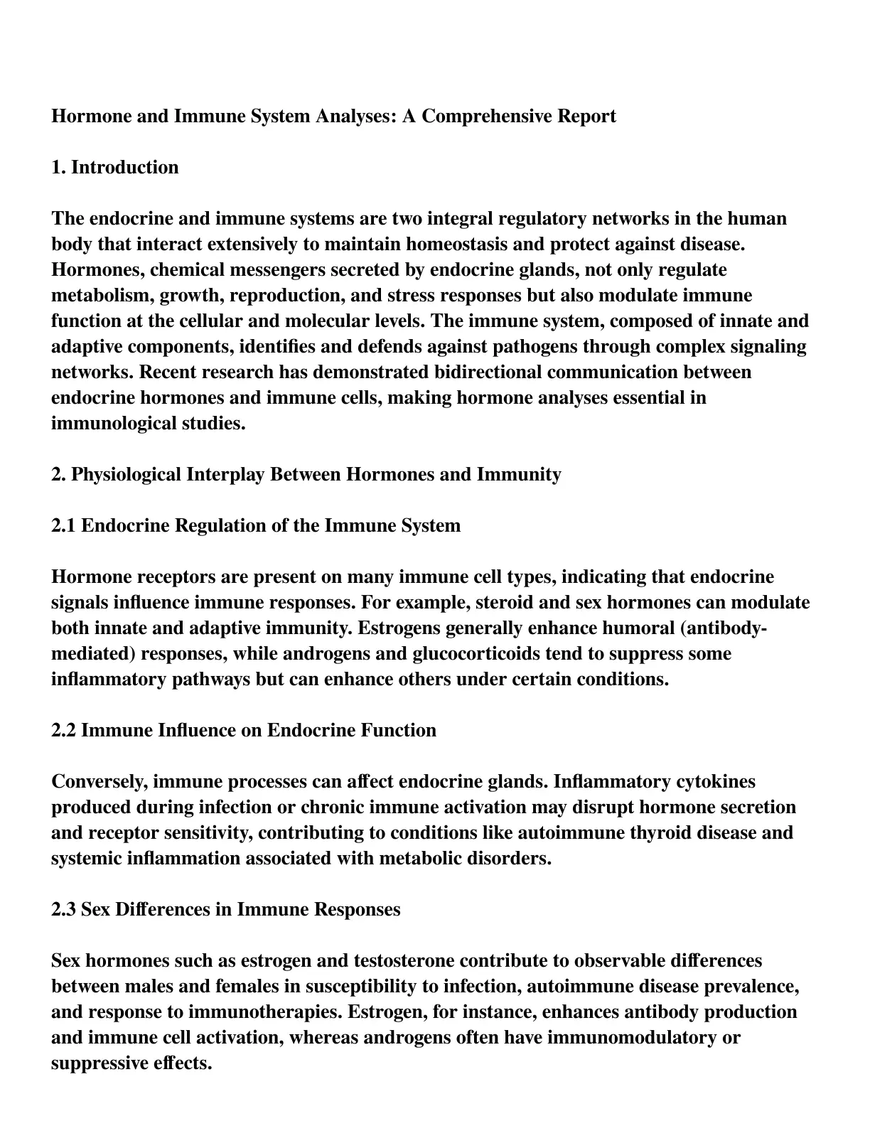 غلاف تقرير Hormone and Immune System Analyses: A Comprehensive Report