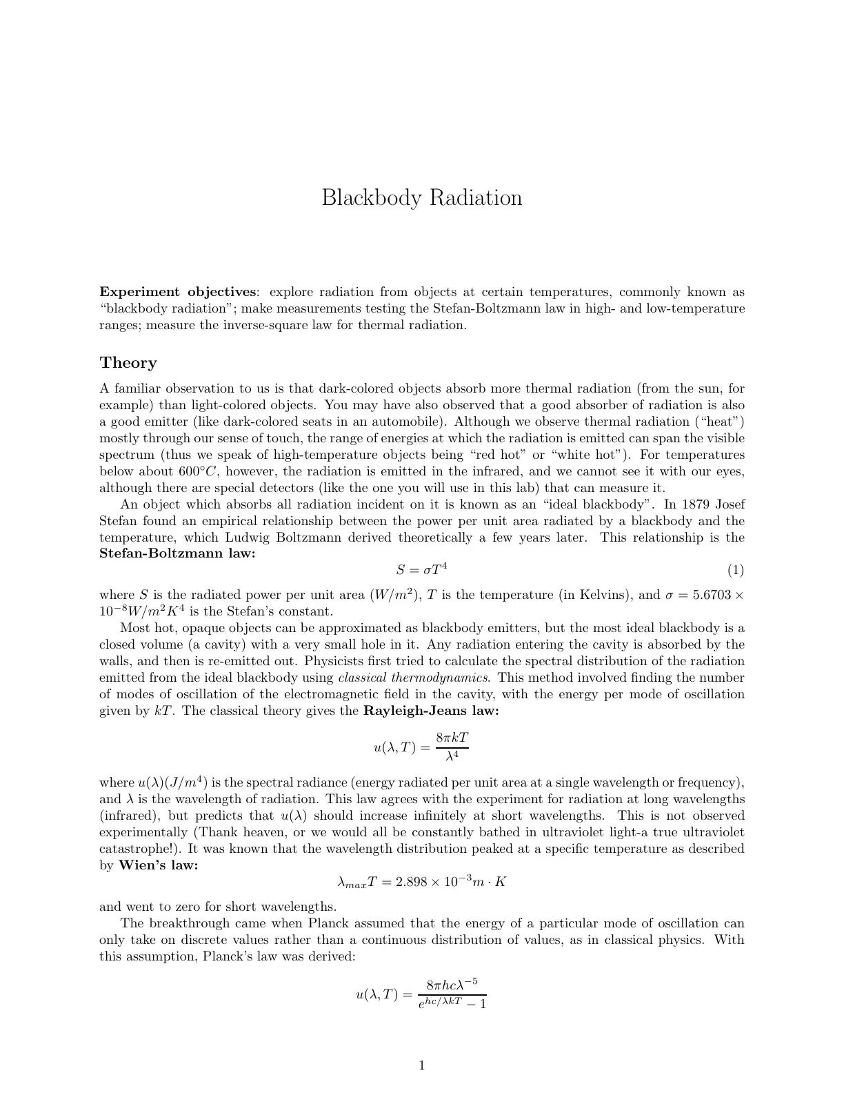غلاف تقرير Blackbody Radiation Experiment