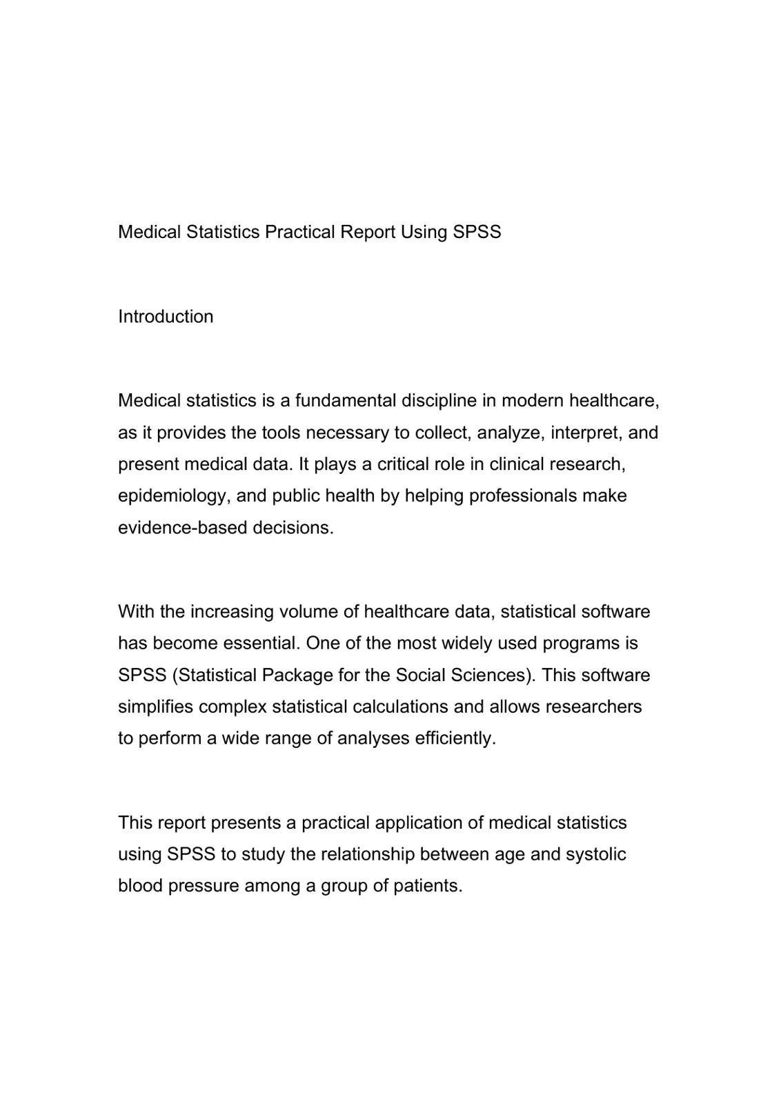 غلاف تقرير Medical Statistics Practical Report Using SPSS